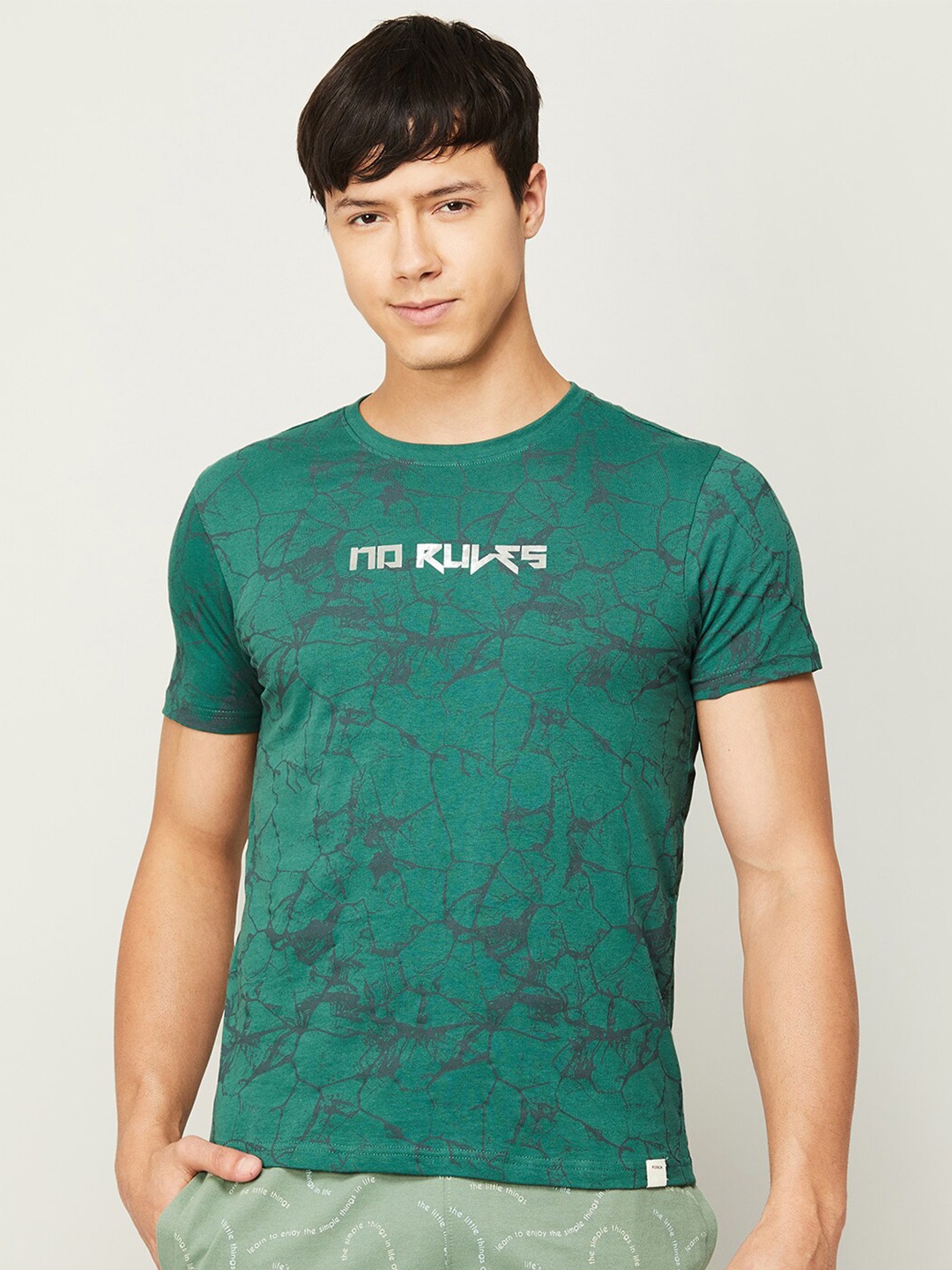 Forca Men Abstract Printed Cotton T-shirt, Olive