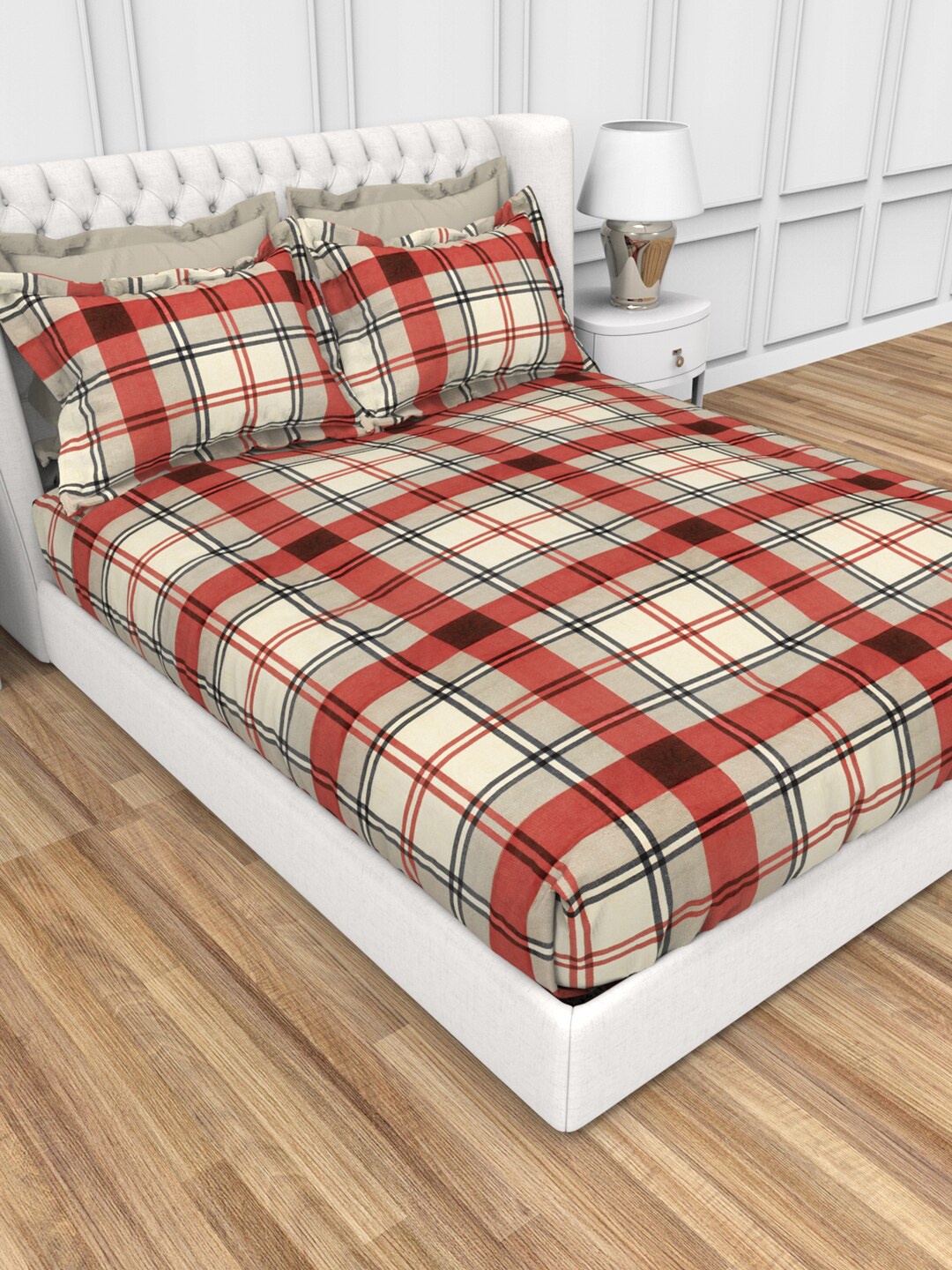 THE WHITE MOSS Carmel Cream & Red Geometric 220 TC Fitted King Bedsheet & 2 Pillow Covers
THE WHITE MOSS Carmel Cream & Red Geometric 220 TC Fitted King Bedsheet & 2 Pillow Covers