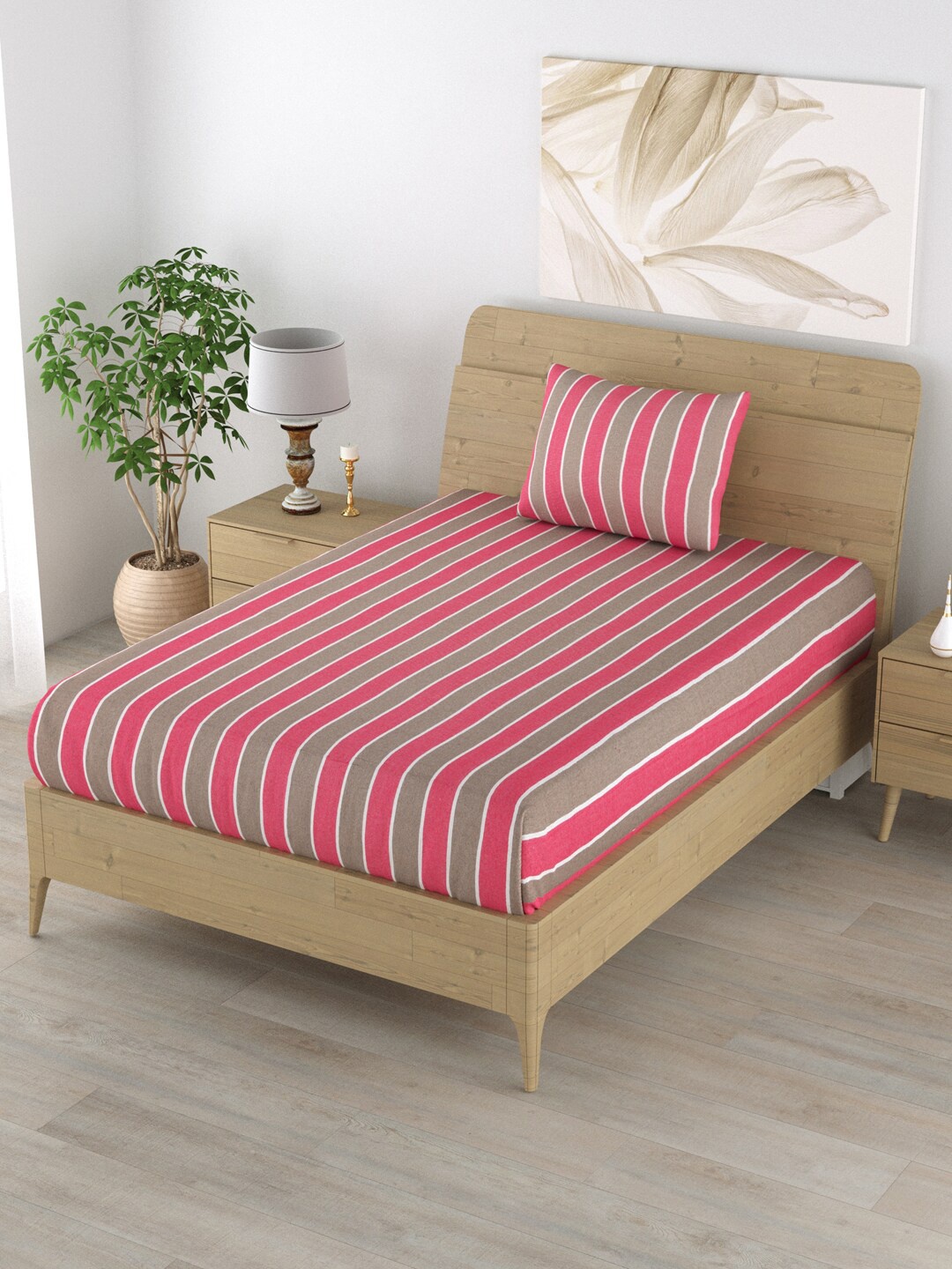 Varde Pink & Brown Striped 210 TC Pure Cotton Flat Single Bedsheet with 1 Pillow Cover
Varde Pink & Brown Striped 210 TC Pure Cotton Flat Single Bedsheet with 1 Pillow Cover