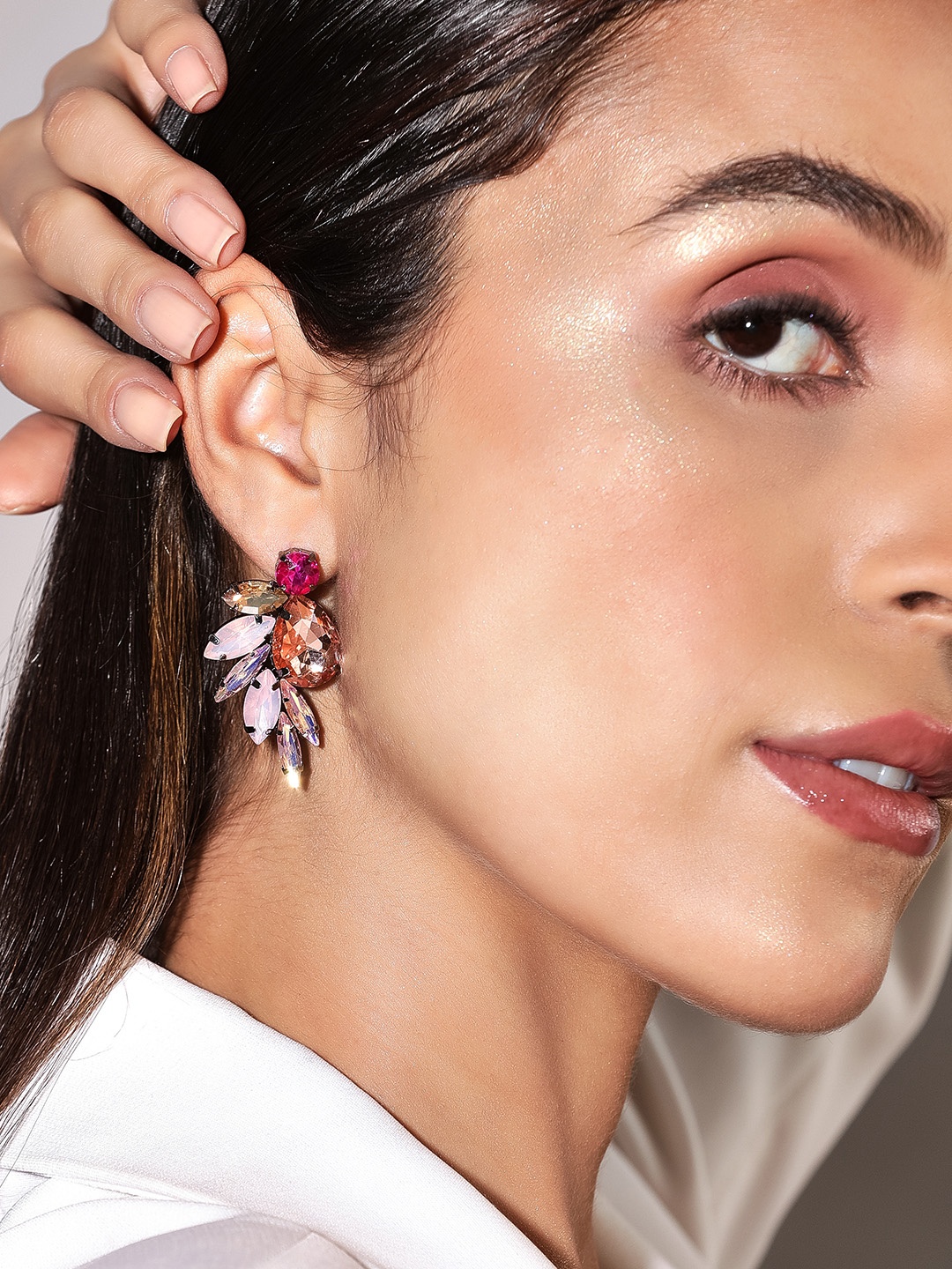 Rubans Voguish Gold-Plated Contemporary Drop Earrings, Pink