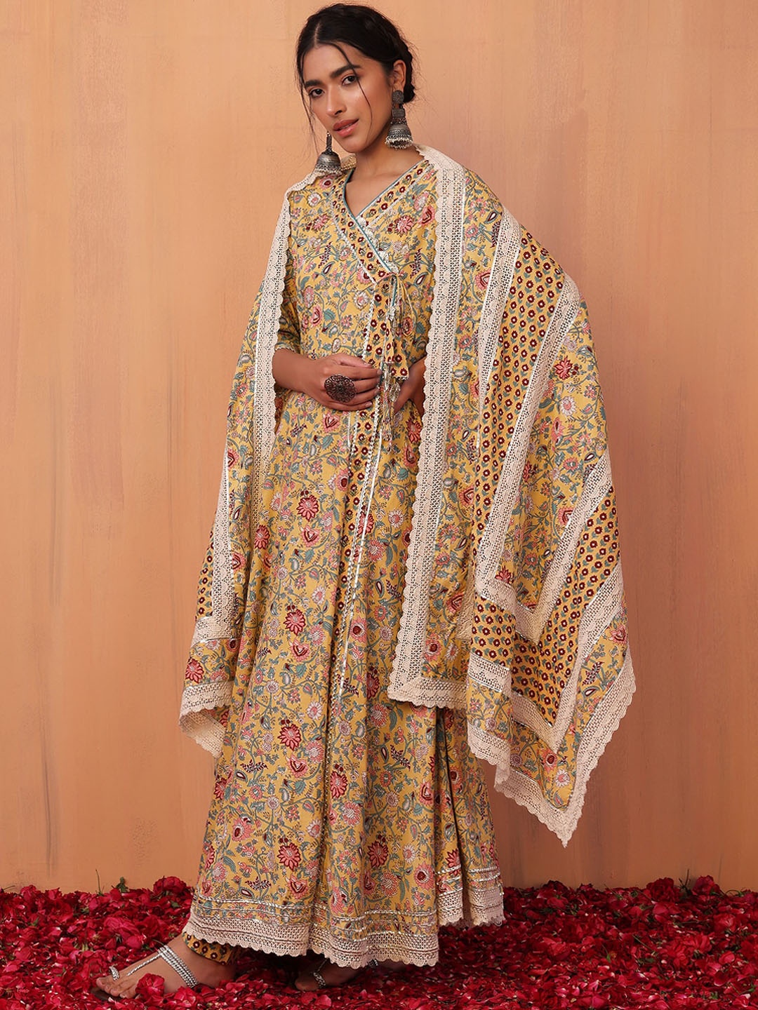 INDYA Floral Printed & Embroidered Pure Cotton Anarkali Kurta With Trouser & Dupatta Set, Beige
INDYA Floral Printed & Embroidered Pure Cotton Anarkali Kurta With Trouser & Dupatta Set, Beige