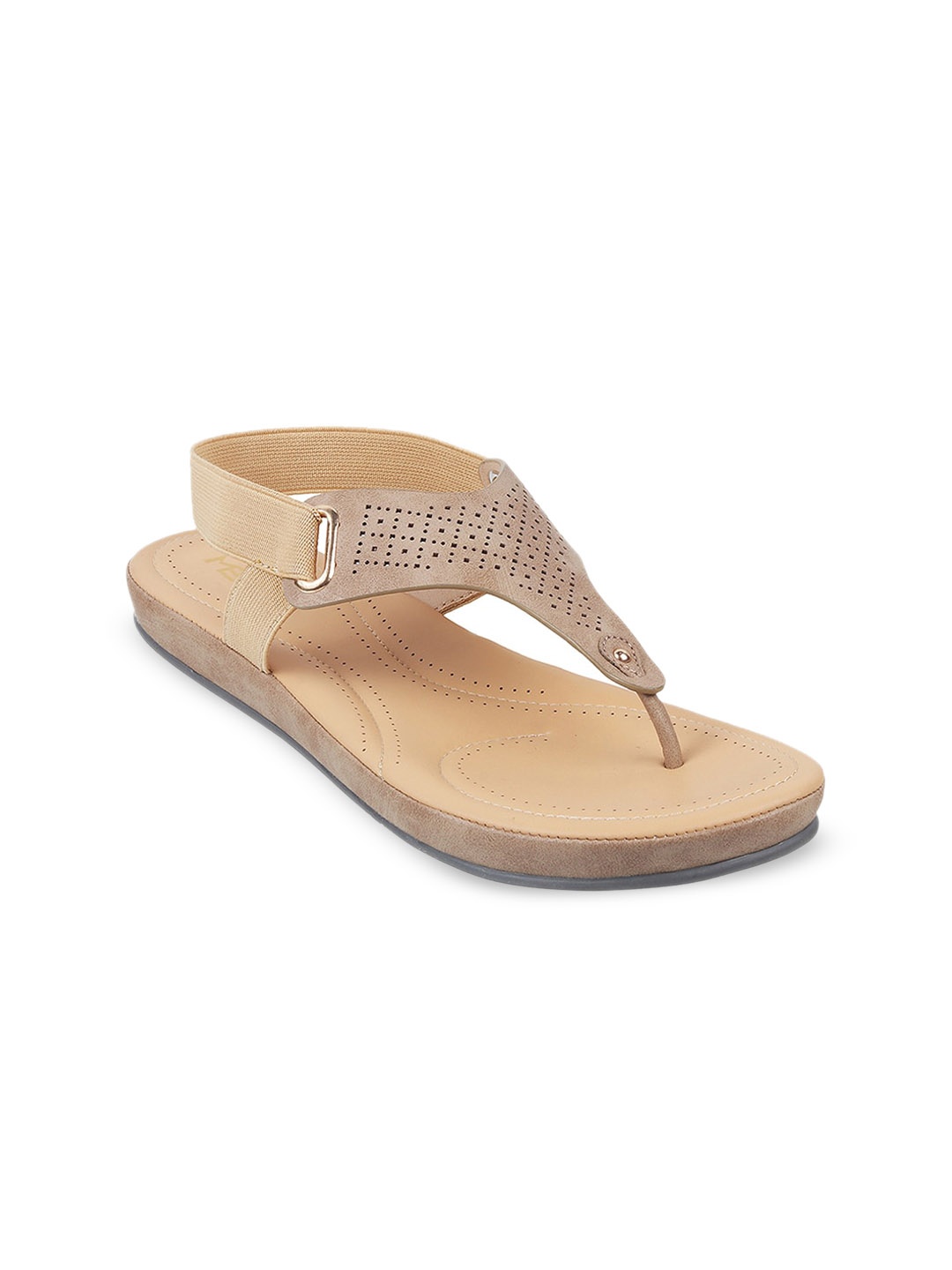 Metro Women Ankle Loop T-Strap Flats, Beige