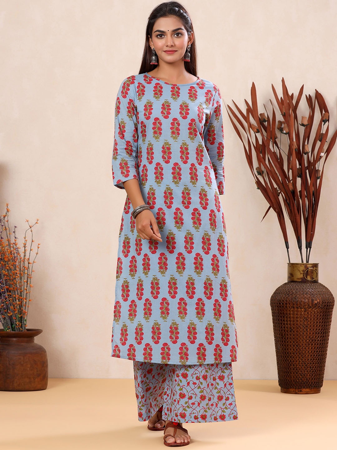 mirari PRINTED COTTON KURTA SET, Red