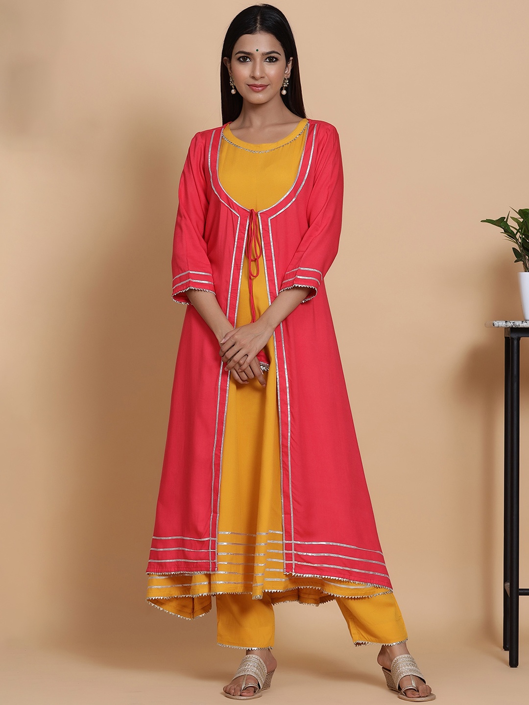 mirari Women Gotta Patti Kurta with Trousers, Yellow