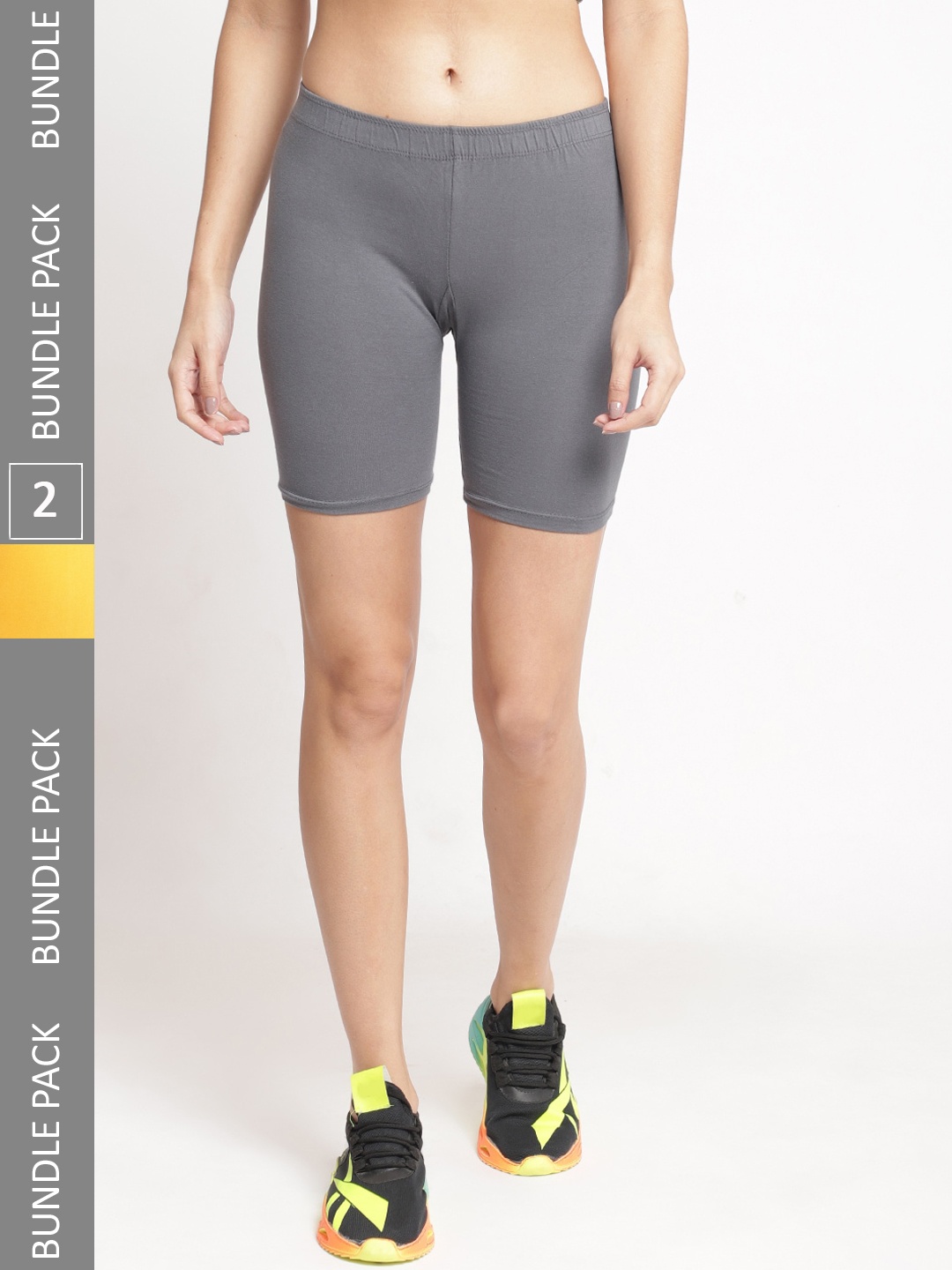 GRACIT Women Pack of 2 Skinny Fit Cycling Sports Shorts, Grey