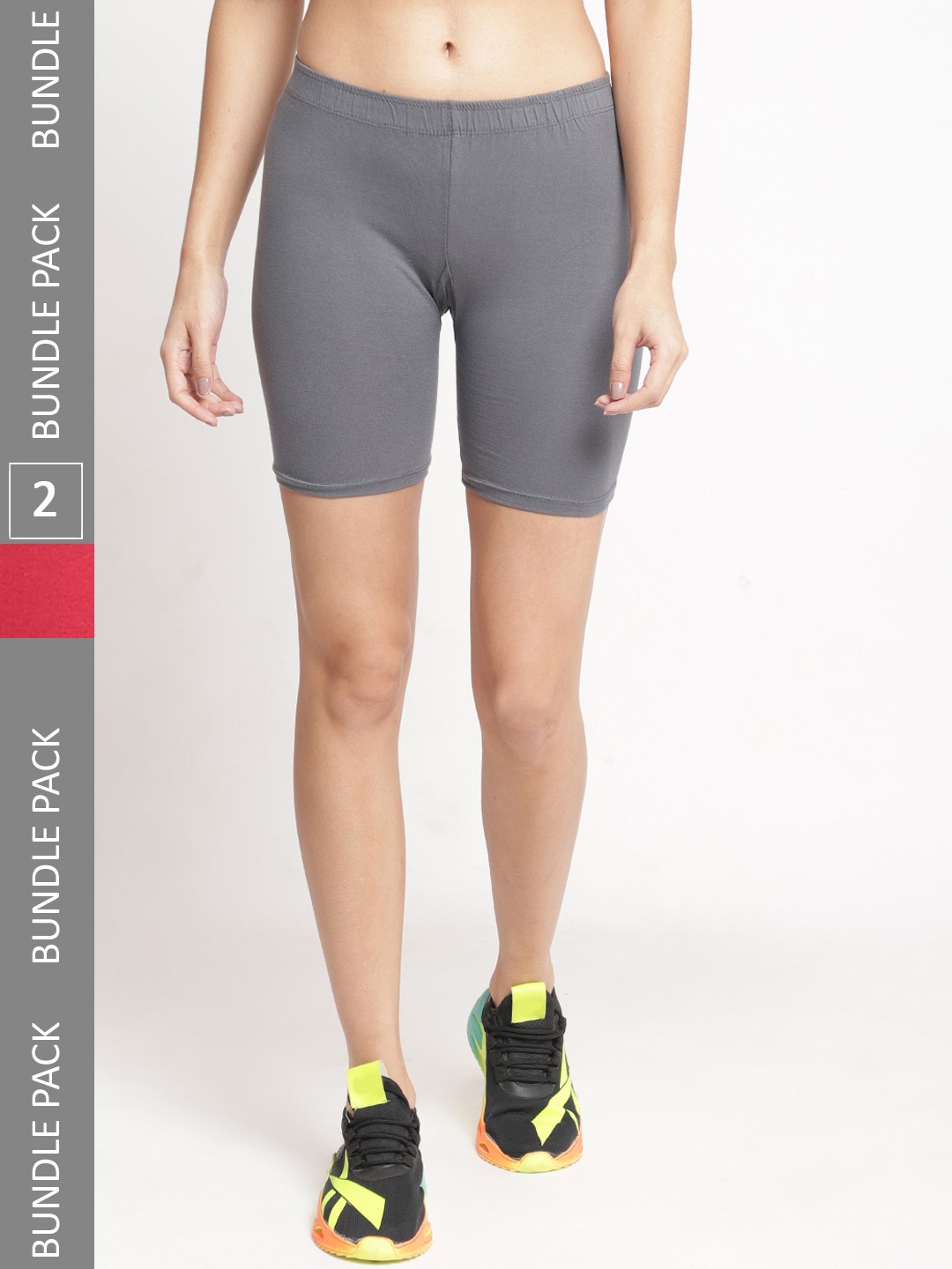 GRACIT Women Pack of 2 Skinny Fit Cycling Sports Shorts, Grey