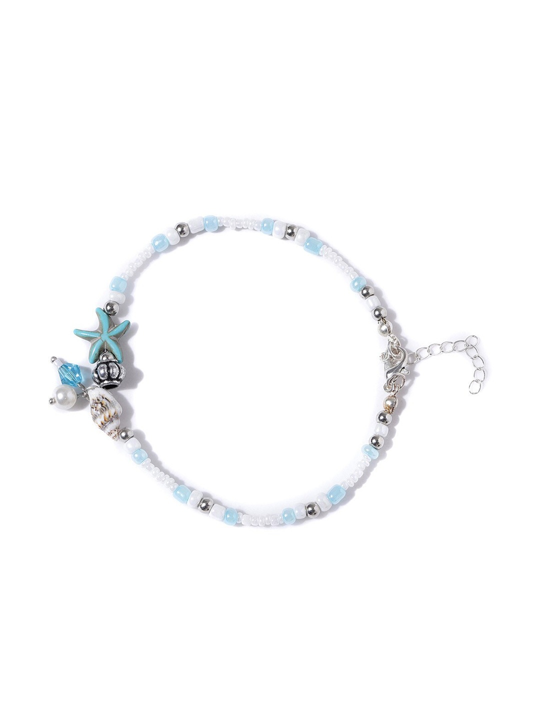 OOMPH Women Sea Shell Beaded Anklet, White