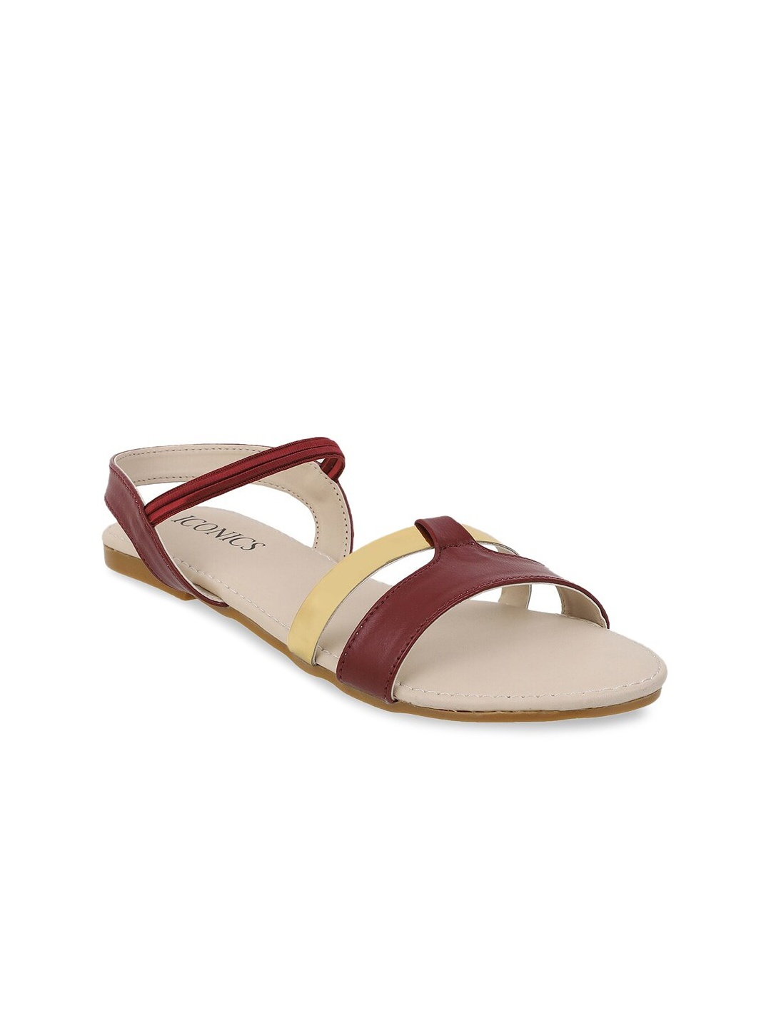 ICONICS Women Colourblocked Open Toe Flats, Black