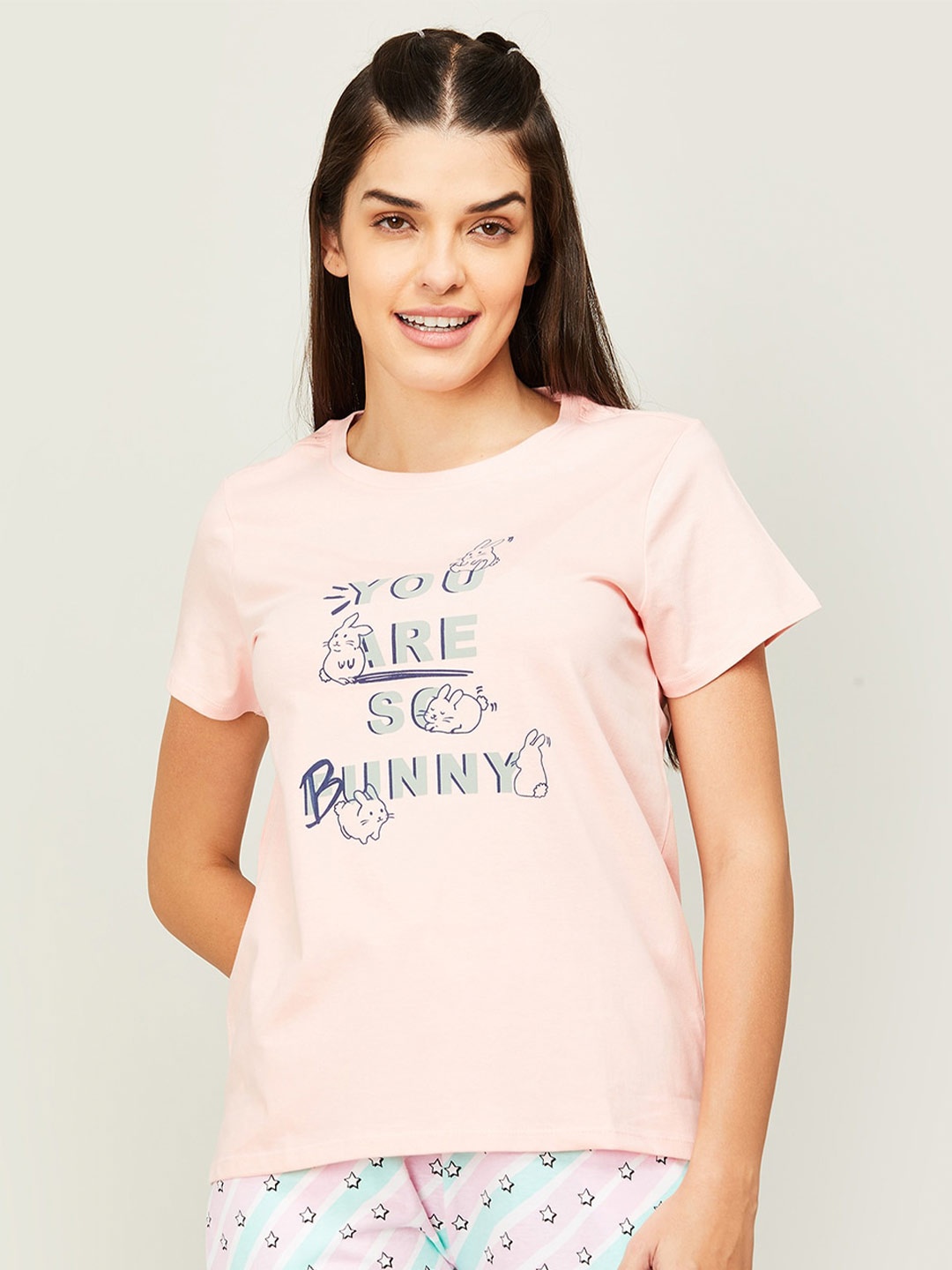 Ginger by Lifestyle Women Typography Printed Cotton T-shirt, Pink