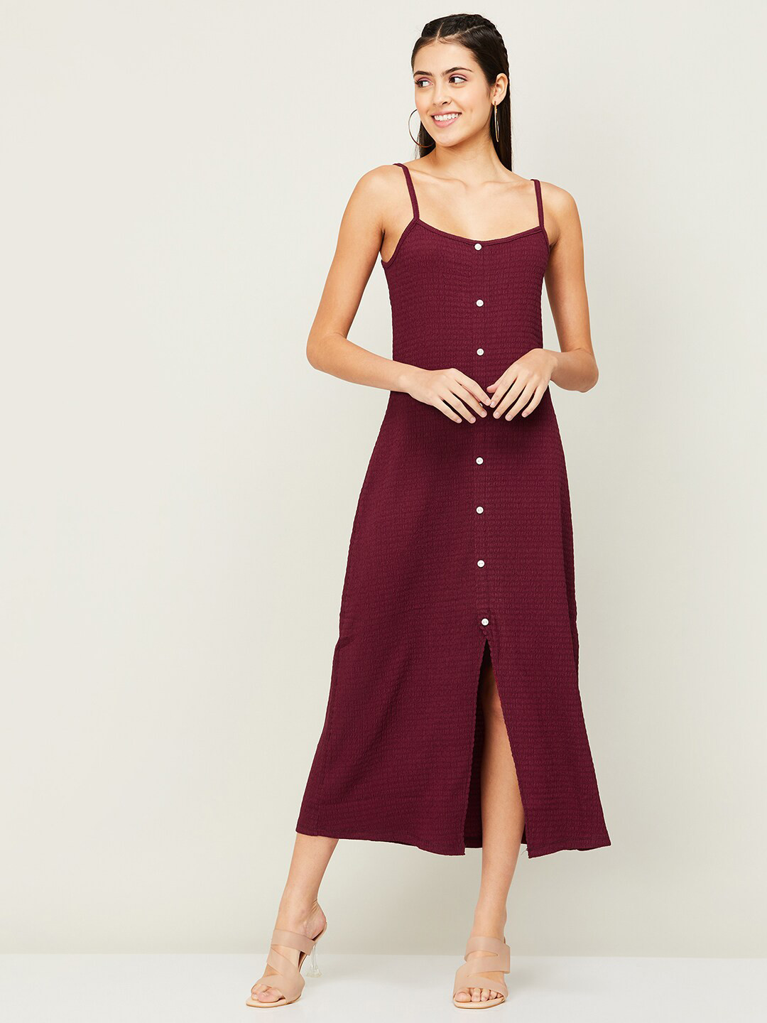 Ginger by Lifestyle Shoulder Straps A-Line Midi Dress, Maroon 
Ginger by Lifestyle Shoulder Straps A-Line Midi Dress, Maroon