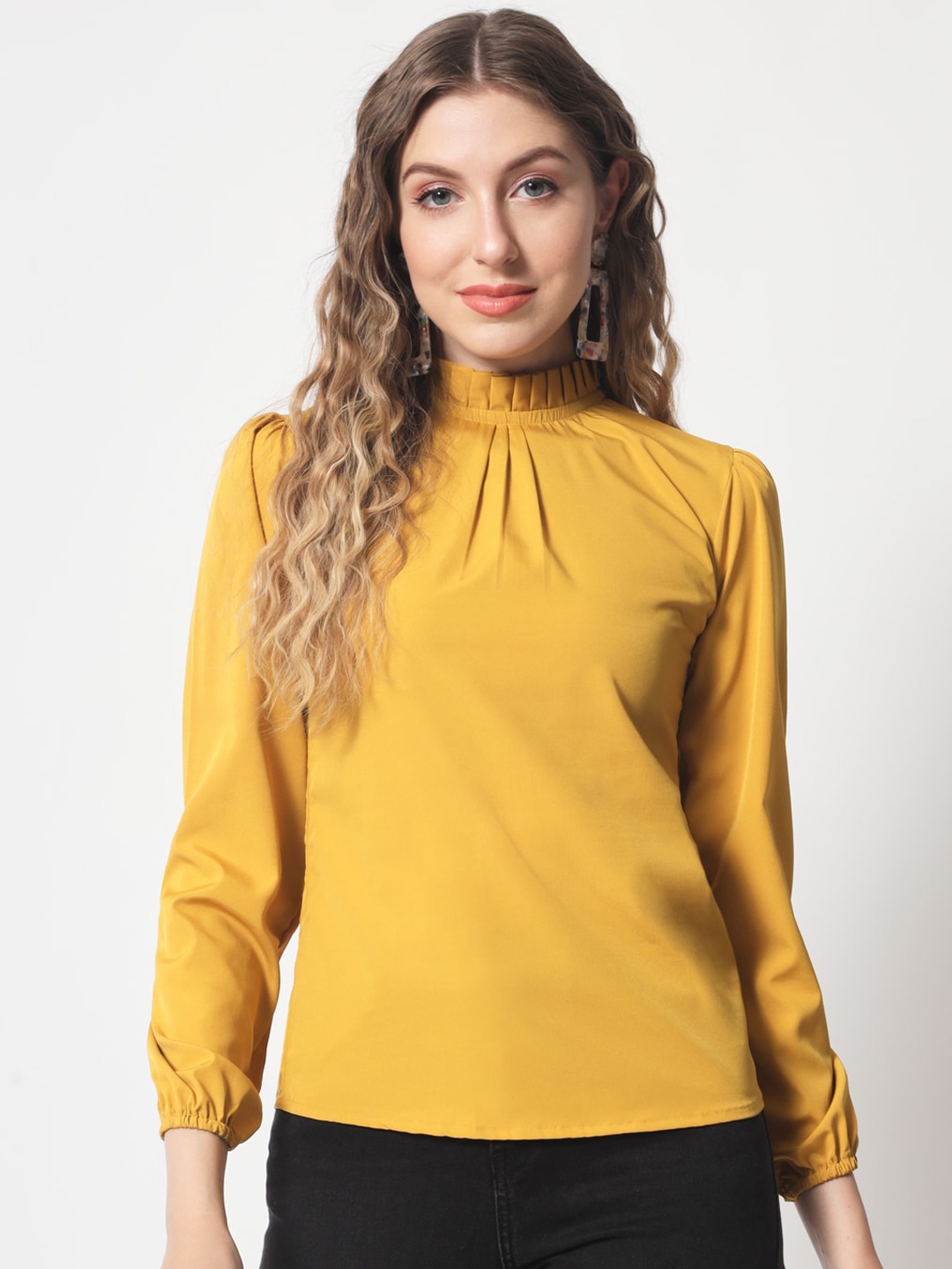 Womenster High Neck Top, Mustard