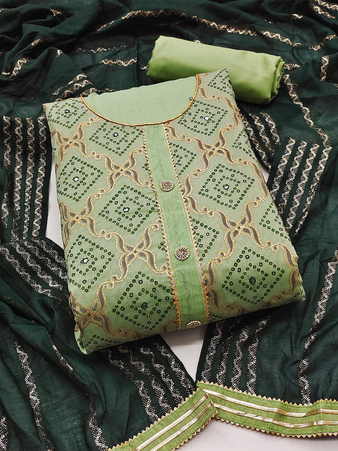KALINI Printed Unstitched Dress Material, Sea green