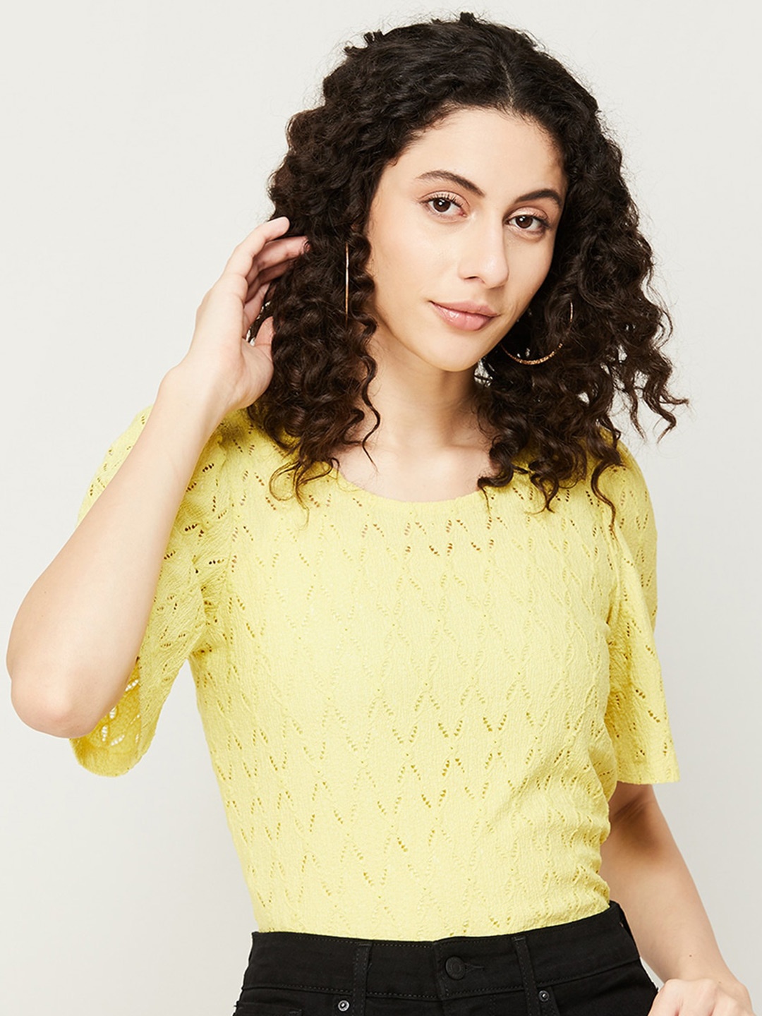 CODE by Lifestyle Self Design Schiffli Top, Yellow