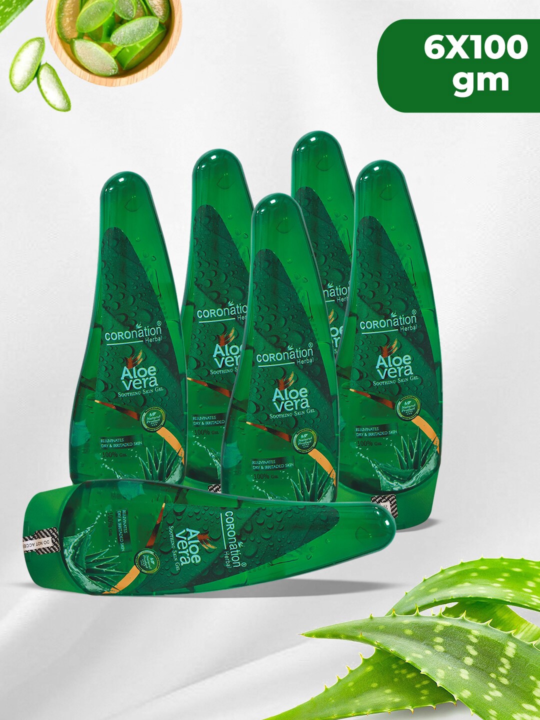 COROnation Herbal Set of 6 Aloe Vera Soothing Skin Gel with Glycerin - 100 g each, Green
COROnation Herbal Set of 6 Aloe Vera Soothing Skin Gel with Glycerin - 100 g each, Green