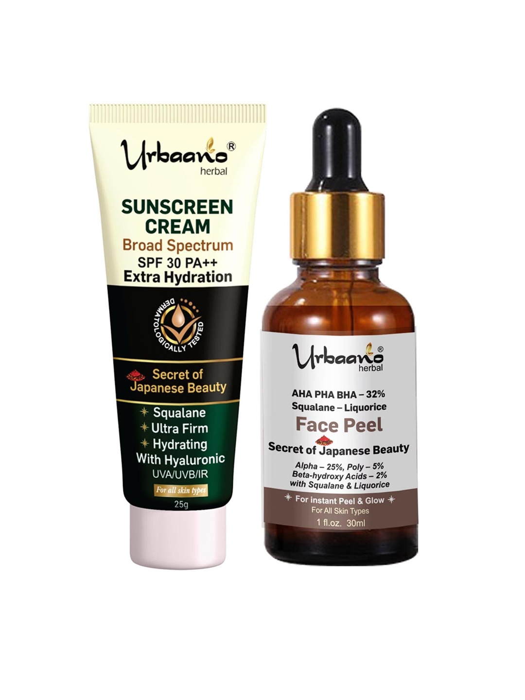 Urbaano Herbal Secret Of Japanese Beauty Set of Liquorice Peeling Serum & Sunscreen Cream, White
Urbaano Herbal Secret Of Japanese Beauty Set of Liquorice Peeling Serum & Sunscreen Cream, White