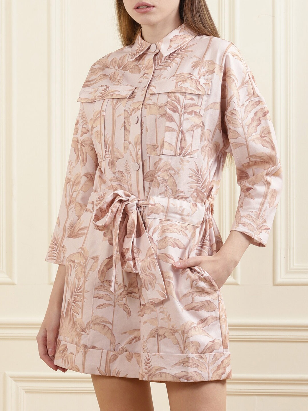 Ted Baker Tropical Printed Cotton Playsuit, Pink