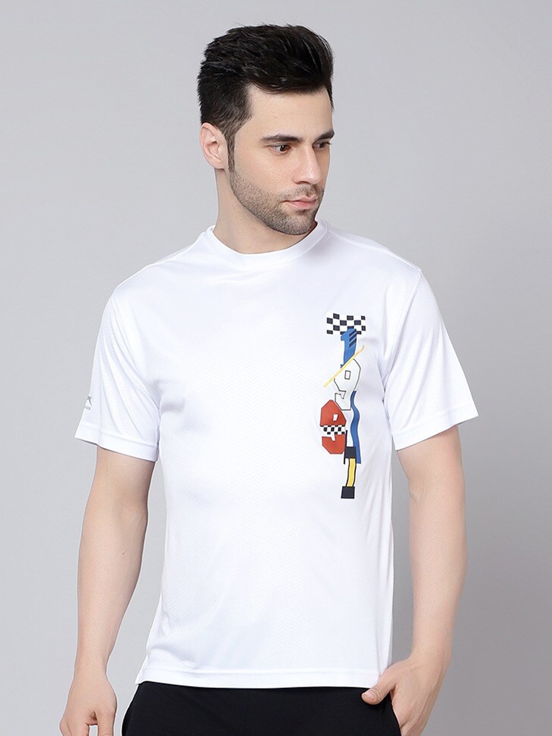 Shiv Naresh Men White Graphic Printed Mandarin Collar T-shirt