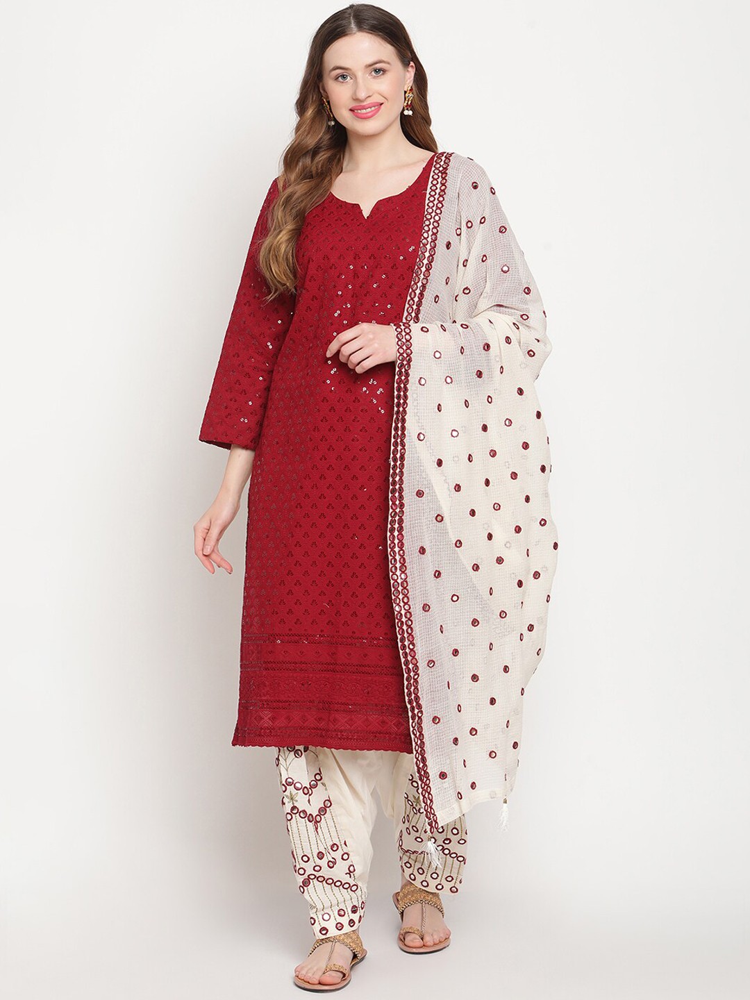 KALINI Women Floral Embroidered Chikankari Pure Cotton Kurta With Salwar & Dupatta, Maroon
KALINI Women Floral Embroidered Chikankari Pure Cotton Kurta With Salwar & Dupatta, Maroon