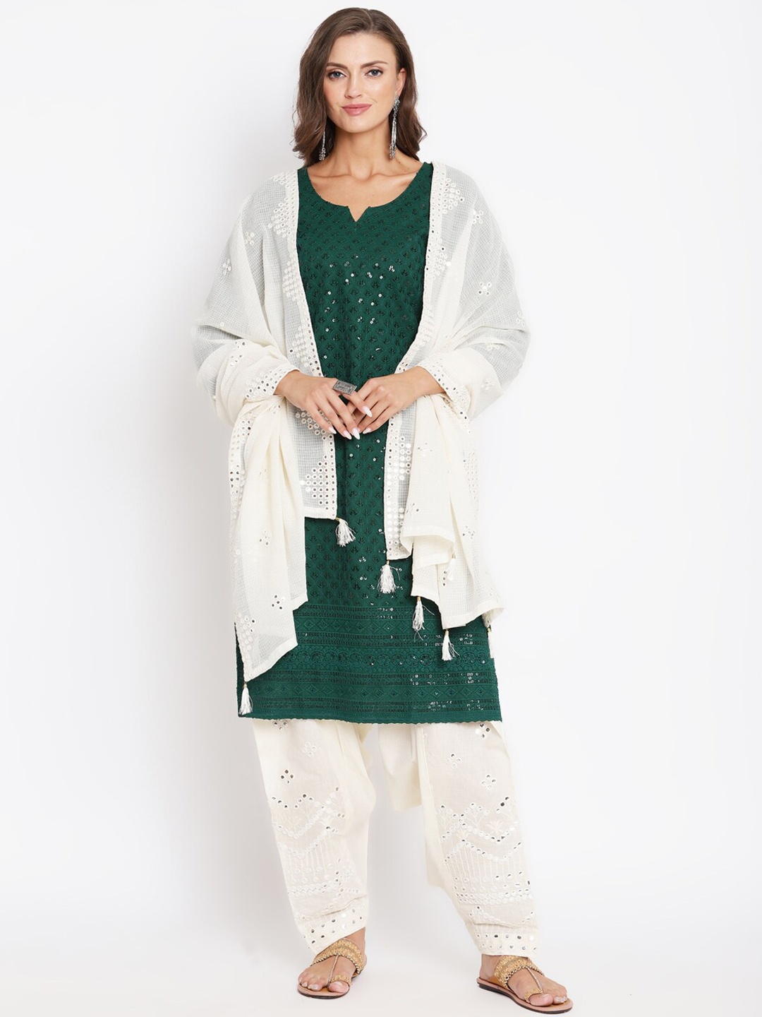 KALINI Women Ethnic Motif Embroidered Sequined Pure Cotton Kurta With Salwar & Dupatta, Green
KALINI Women Ethnic Motif Embroidered Sequined Pure Cotton Kurta With Salwar & Dupatta, Green
