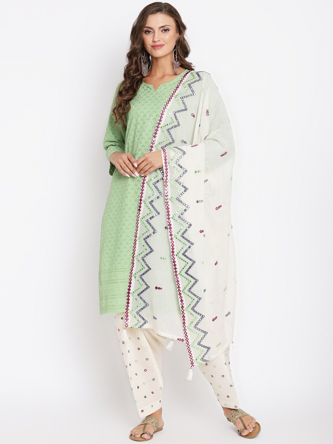KALINI Women Floral Embroidered Mirror Work Pure Cotton Kurta with Salwar & Dupatta, Green
KALINI Women Floral Embroidered Mirror Work Pure Cotton Kurta with Salwar & Dupatta, Green