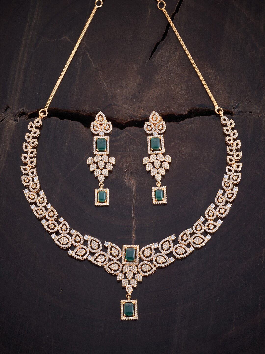 Kushal's Fashion Jewellery Gold-Plated CZ Studded Copper Necklace with Earrings, Green
Kushal's Fashion Jewellery Gold-Plated CZ Studded Copper Necklace with Earrings, Green