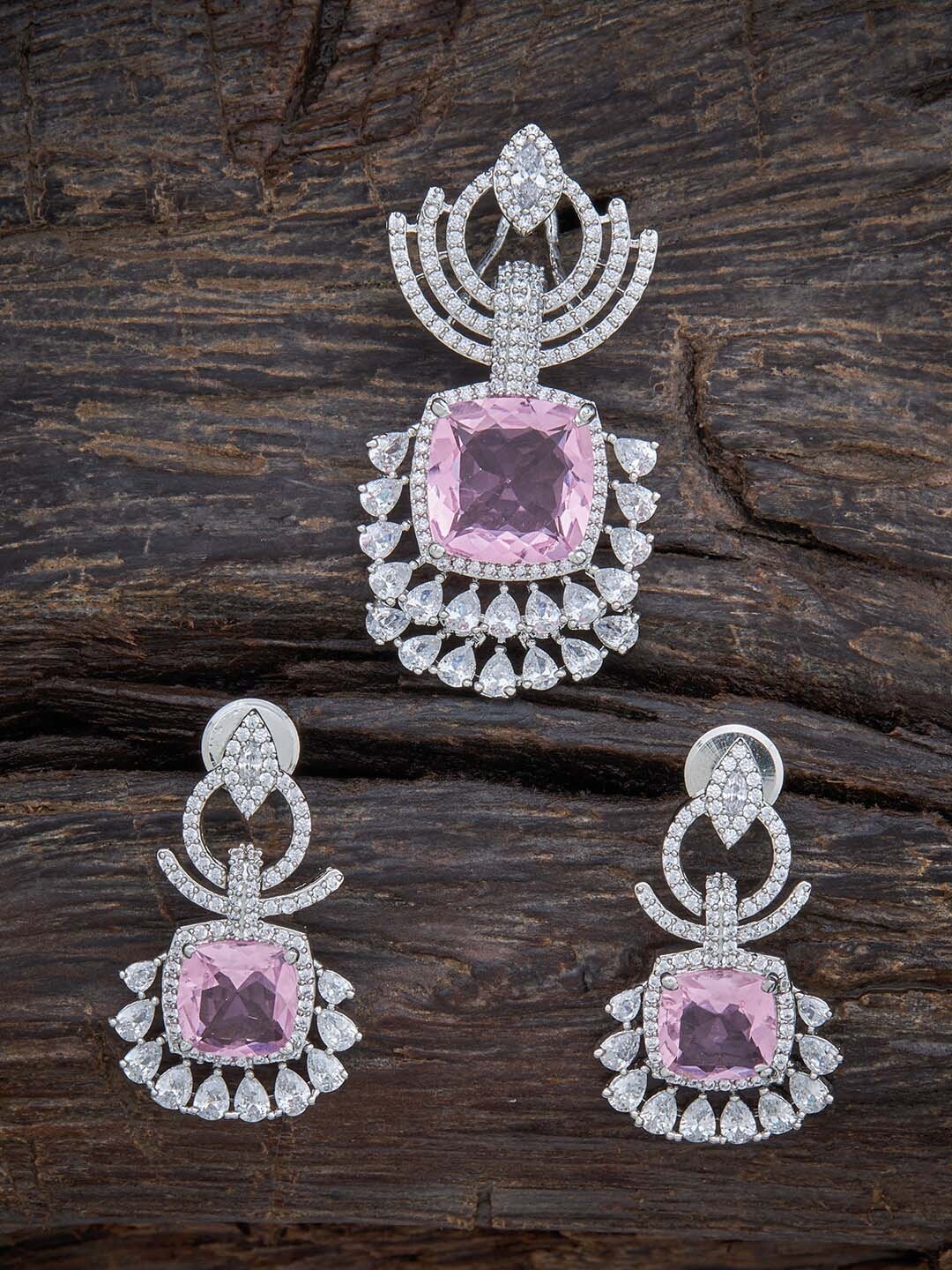 Kushal's Fashion Jewellery Rhodium Plated CZ Stone Studded Pendant & Earring Set, Pink
Kushal's Fashion Jewellery Rhodium Plated CZ Stone Studded Pendant & Earring Set, Pink