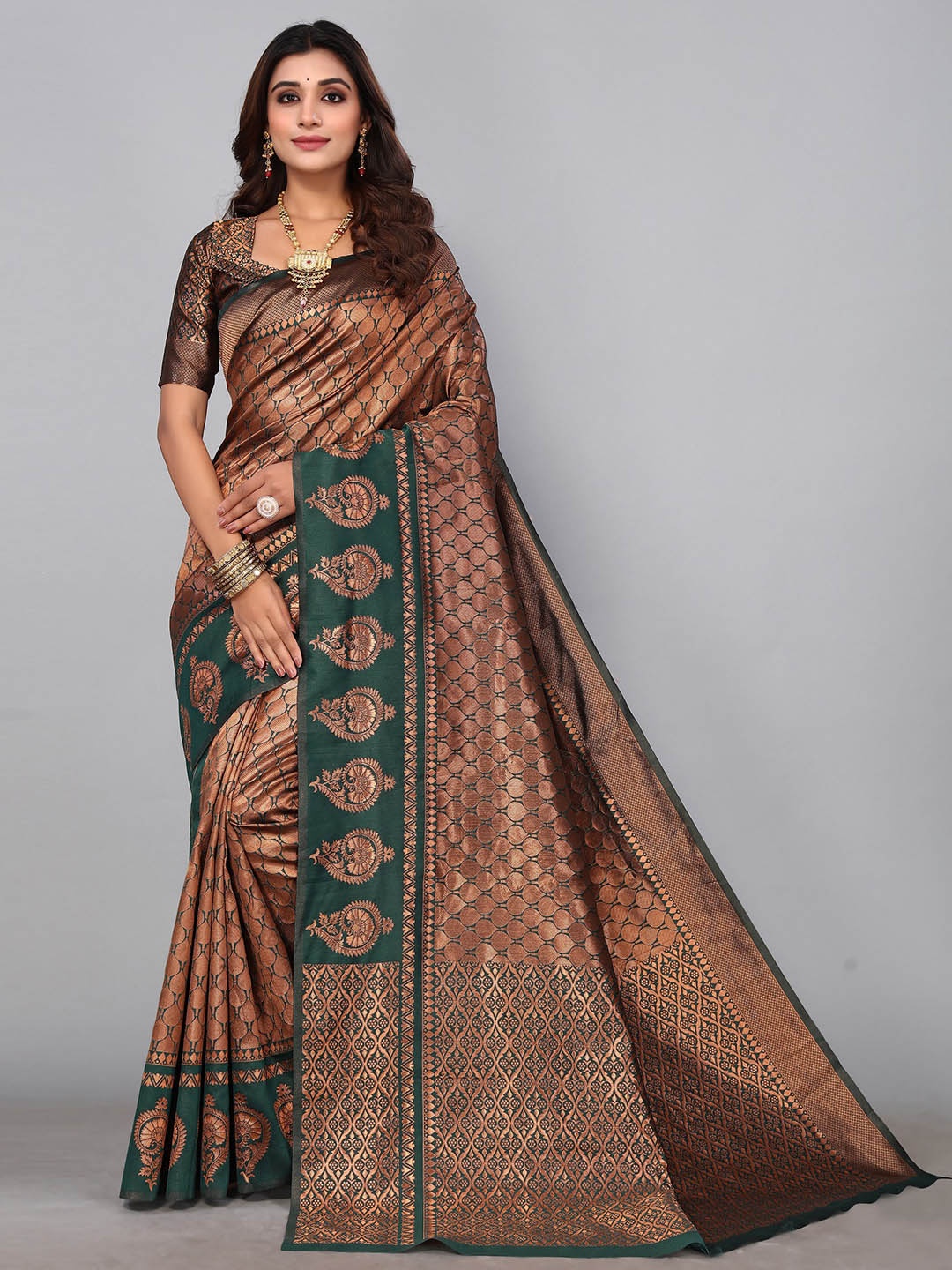 KALINI Woven Design Zari Saree, Green