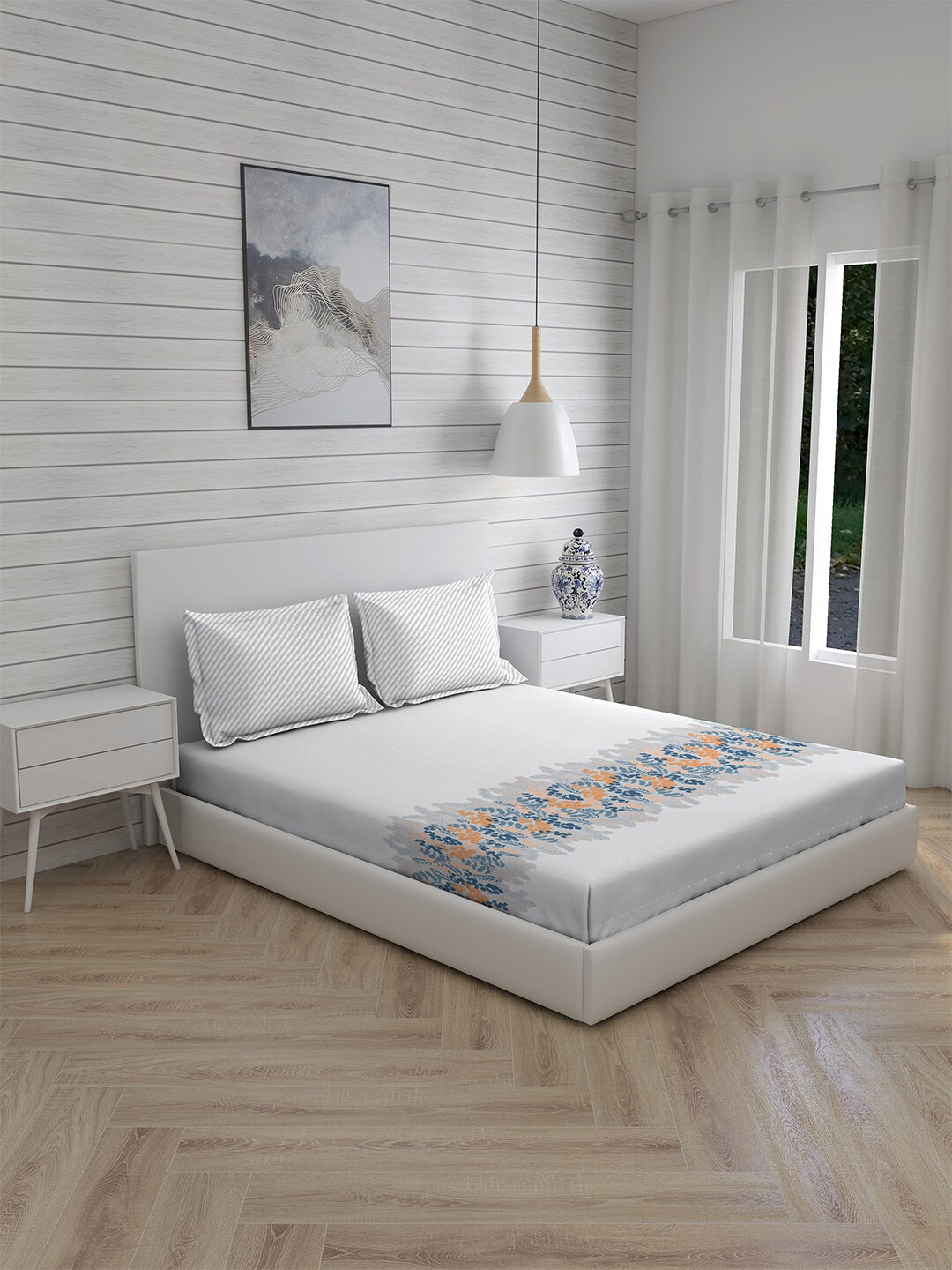 Boutique Living India White & Grey Floral 300 TC Flat King Bedsheet with 2 Pillow Covers
Boutique Living India White & Grey Floral 300 TC Flat King Bedsheet with 2 Pillow Covers