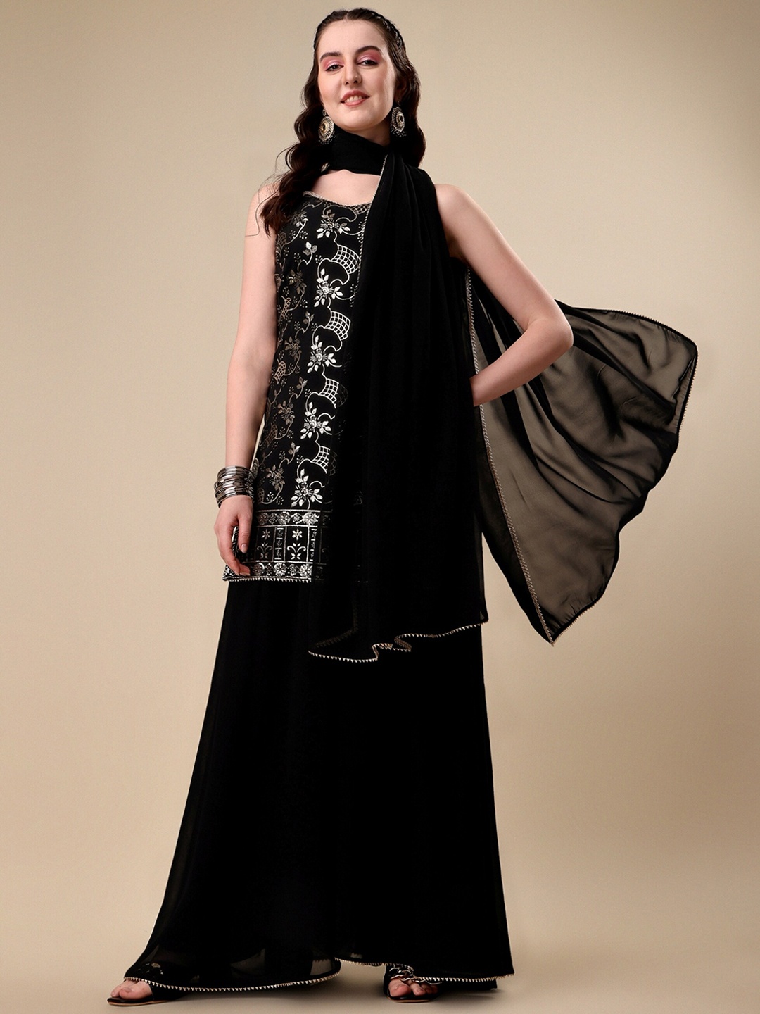 Vaidehi Fashion Women Floral Embroidered Sequinned Kurti With Palazzos & Dupatta, Black
Vaidehi Fashion Women Floral Embroidered Sequinned Kurti With Palazzos & Dupatta, Black