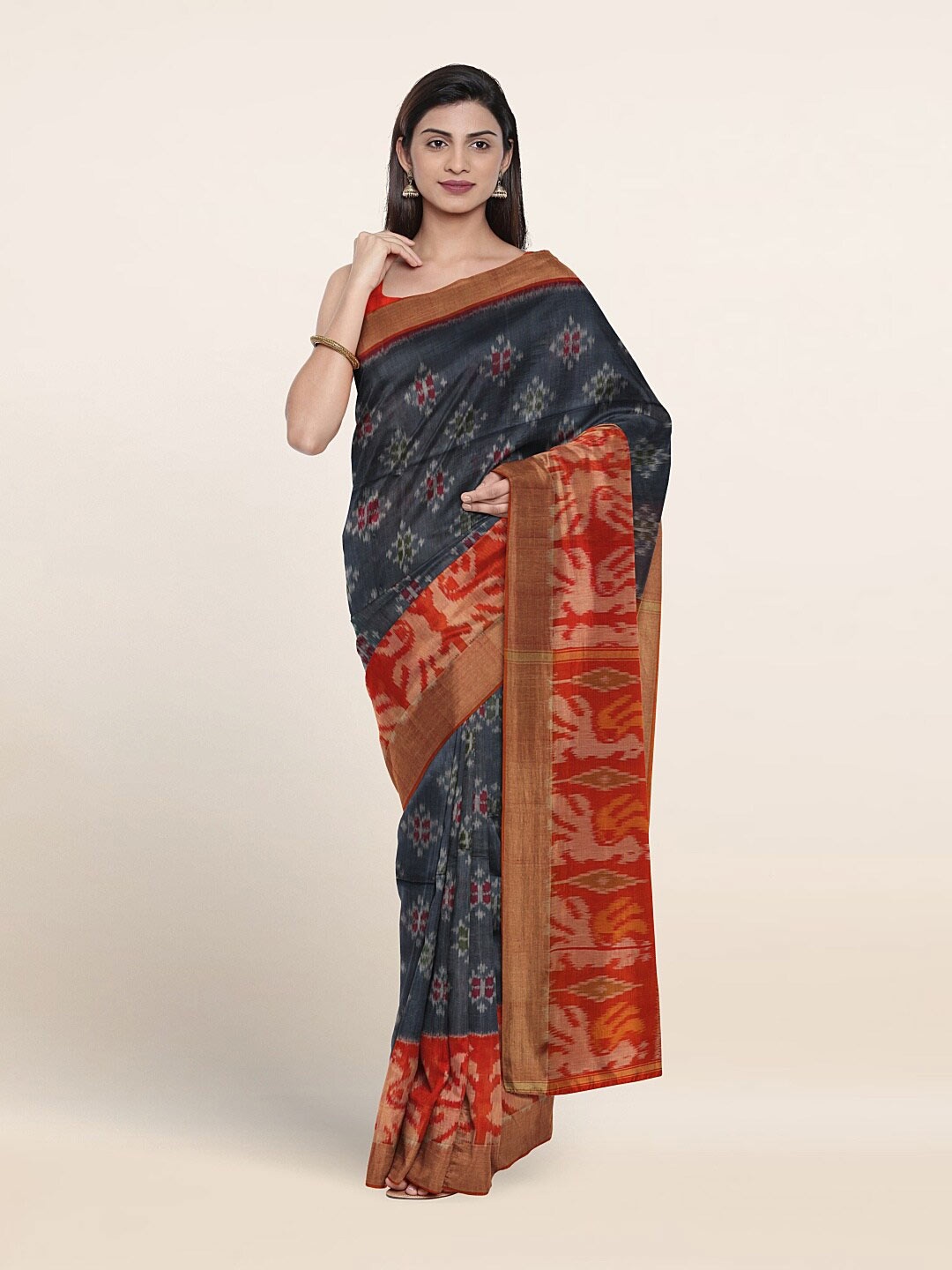 Pothys Floral Printed Pure Silk Saree, Grey