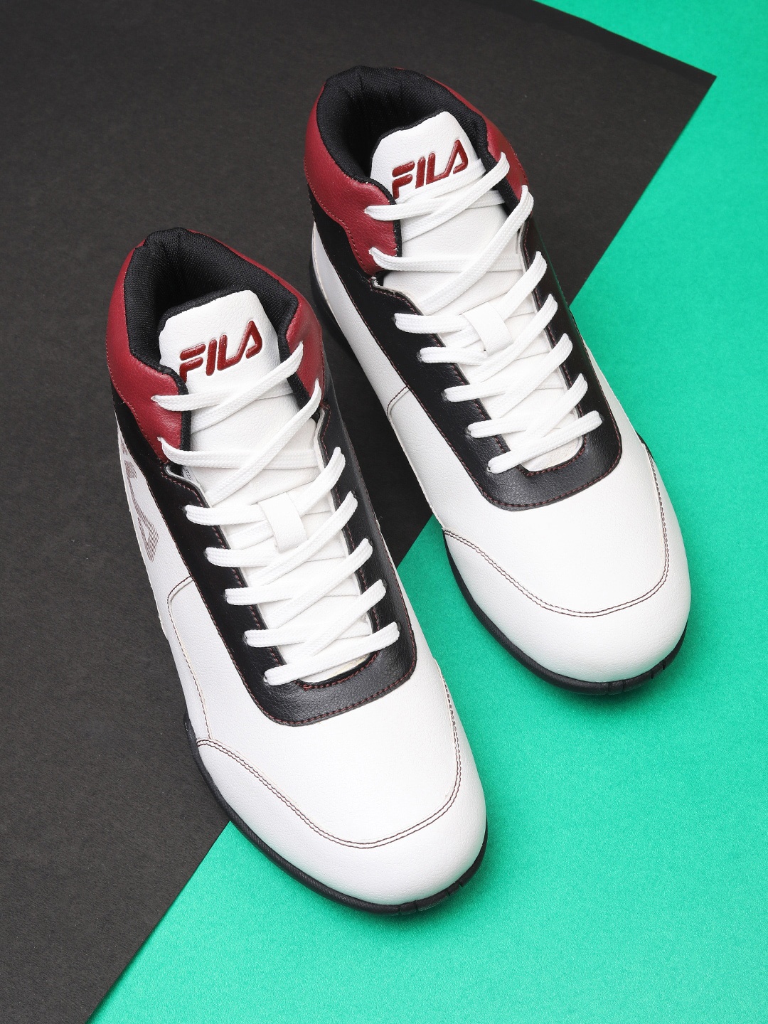 FILA Men Colourblocked Mid-Top Sneakers, White