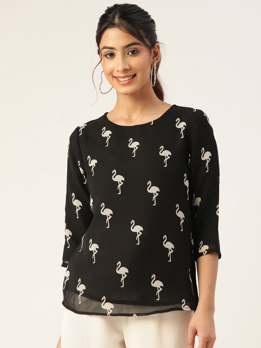 ZIZO By Namrata Bajaj Conversational Printed Georgette Top, Black 
ZIZO By Namrata Bajaj Conversational Printed Georgette Top, Black