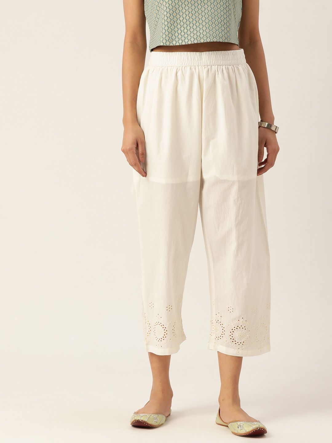 ZIZO By Namrata Bajaj Women Floral Embroidered Pure Cotton Comfort Loose Fit Trousers, Off white
ZIZO By Namrata Bajaj Women Floral Embroidered Pure Cotton Comfort Loose Fit Trousers, Off white