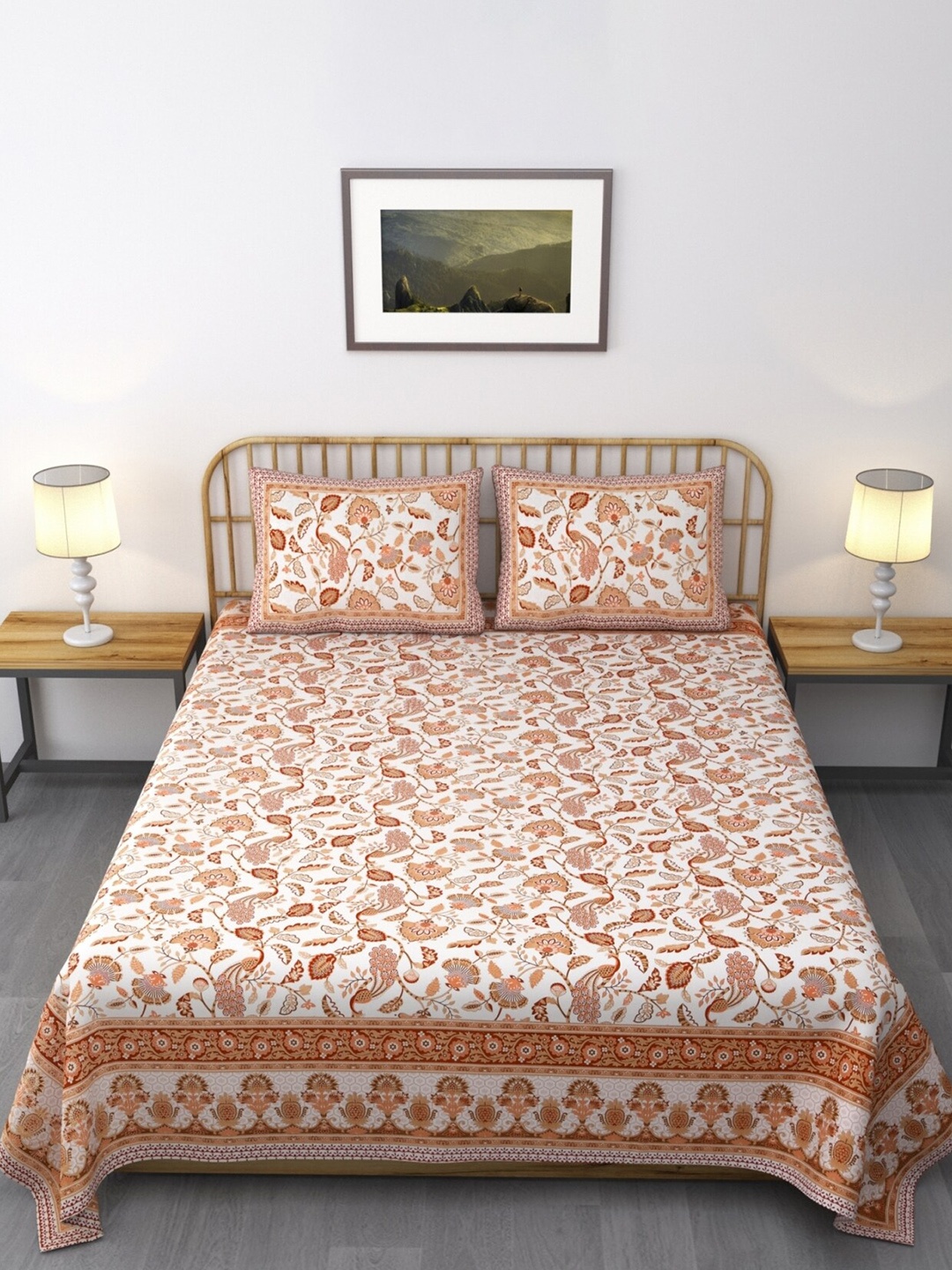 Salona Bichona Jaipuri Brown Floral 120 TC Flat Cotton Queen Bedsheet with 2 Pillow Covers
Salona Bichona Jaipuri Brown Floral 120 TC Flat Cotton Queen Bedsheet with 2 Pillow Covers