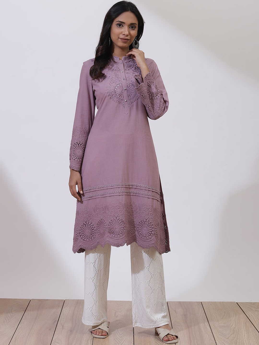 Lakshita Women Ethnic Motif Embroidered Mirror Work Schiffli A-Line Pure Cotton Kurta, Mauve
Lakshita Women Ethnic Motif Embroidered Mirror Work Schiffli A-Line Pure Cotton Kurta, Mauve