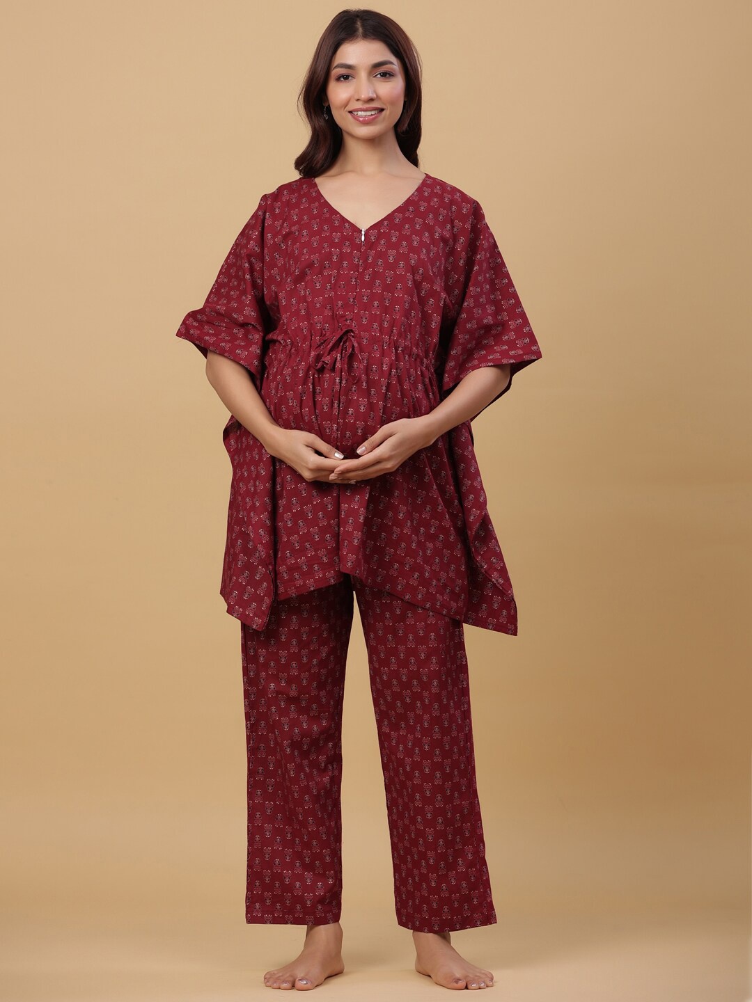 Ikk Kudi by Seerat Women Ethnic Motif Printed Pure Cotton Kaftan Kurti with Trousers, Maroon
Ikk Kudi by Seerat Women Ethnic Motif Printed Pure Cotton Kaftan Kurti with Trousers, Maroon