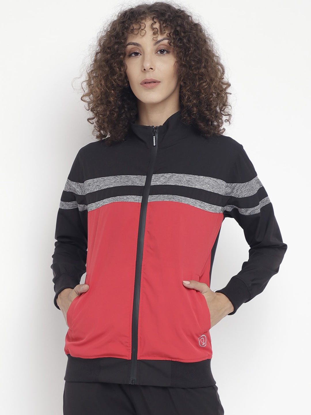 CHKOKKO Women Colourblocked Windcheater Sporty Jacket, Pink