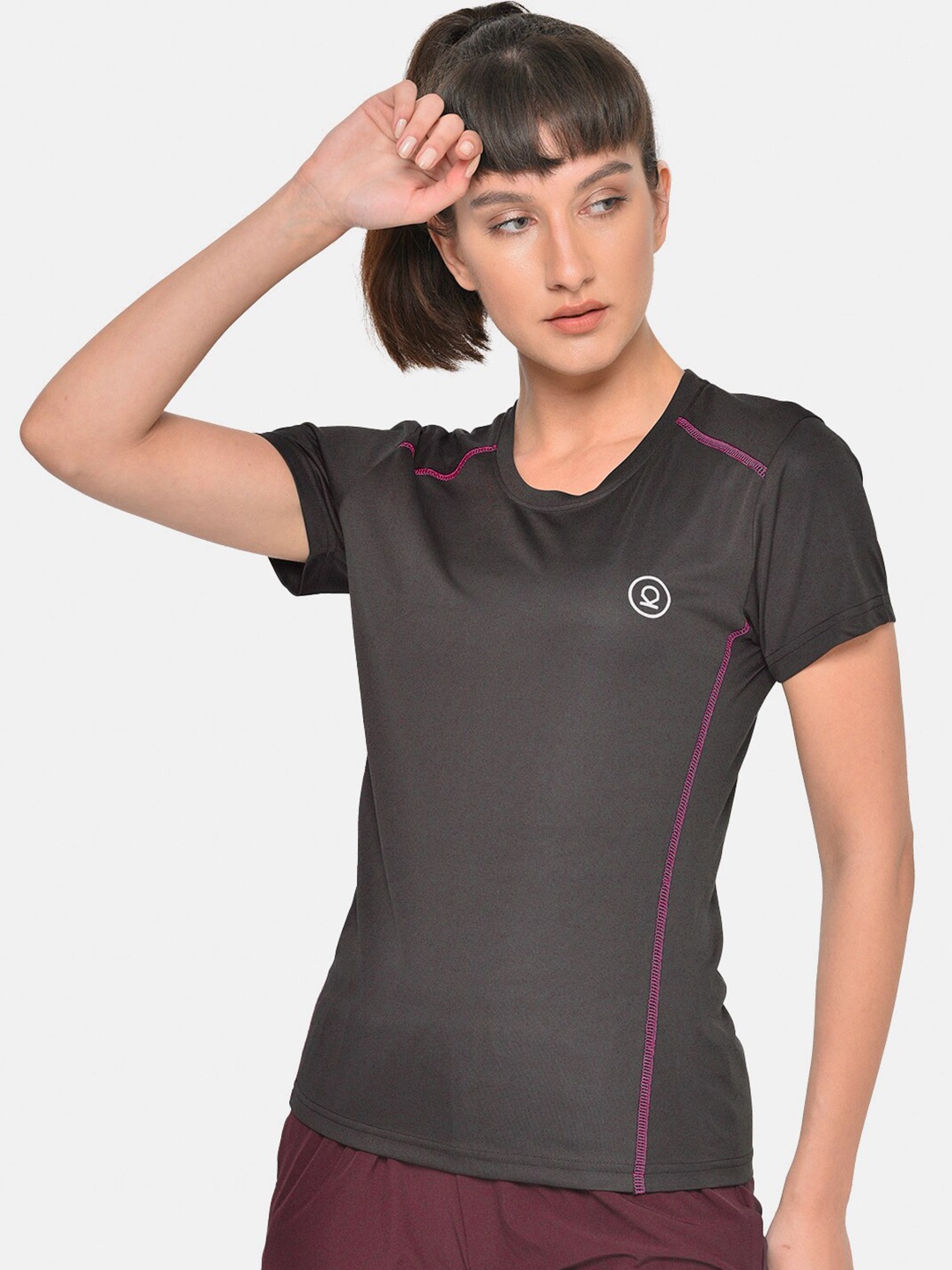 CHKOKKO Round Neck Yoga T-shirt, Grey