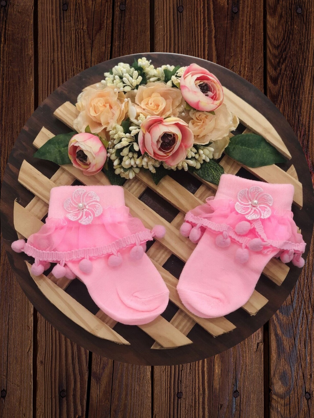 N2S NEXT2SKIN Girls Pack of 3 Frill Ankle-Length Cotton Socks, Pink