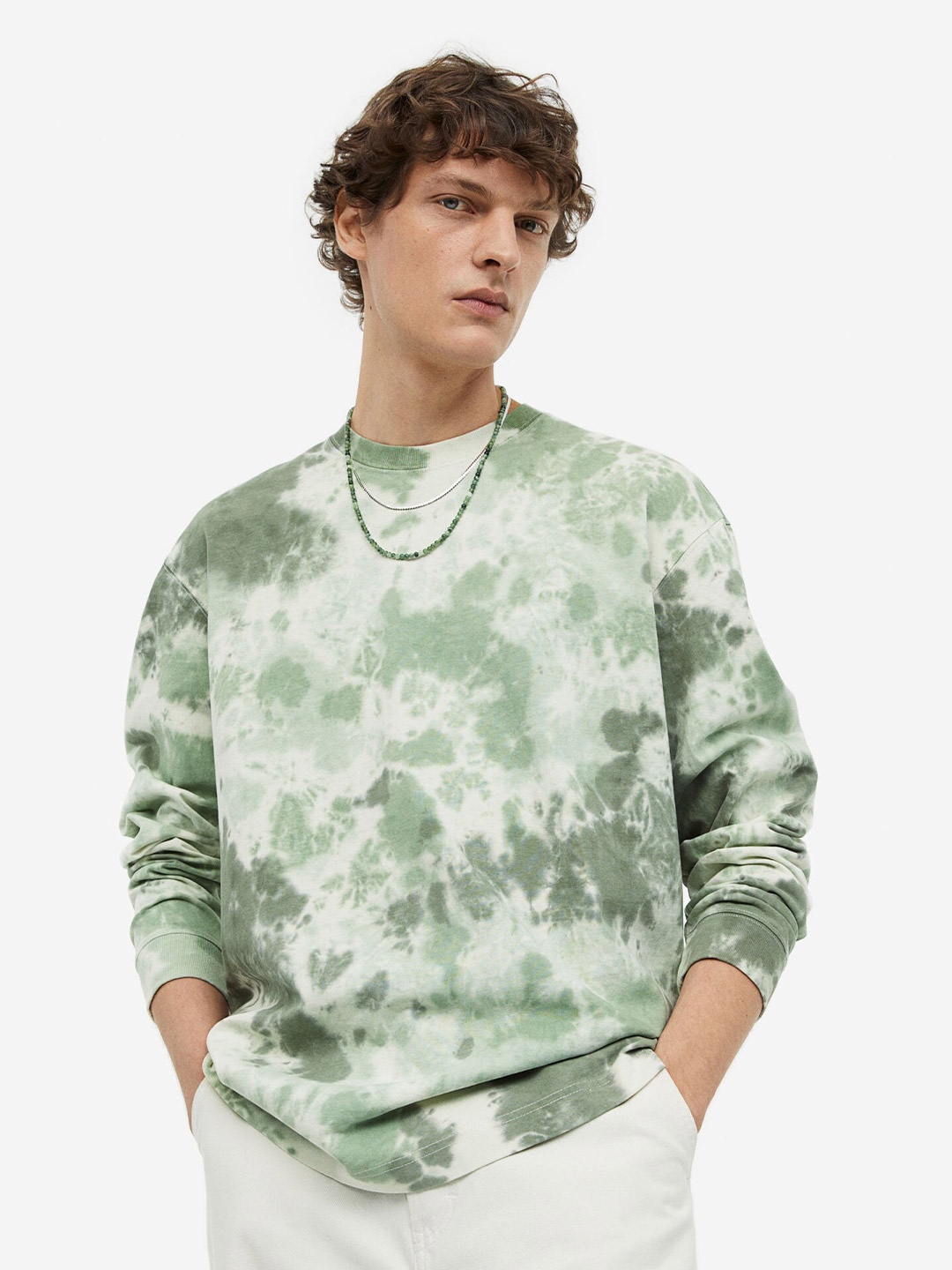 H&M Men Relaxed Fit Jersey Top, Green