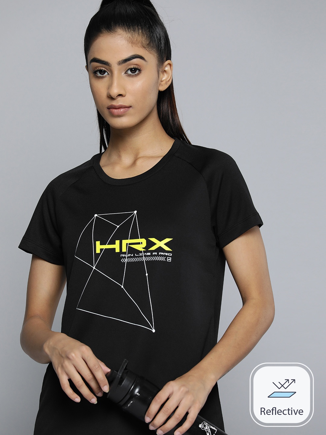 HRX by Hrithik Roshan Rapid-Dry Printed Running T-shirt, Black