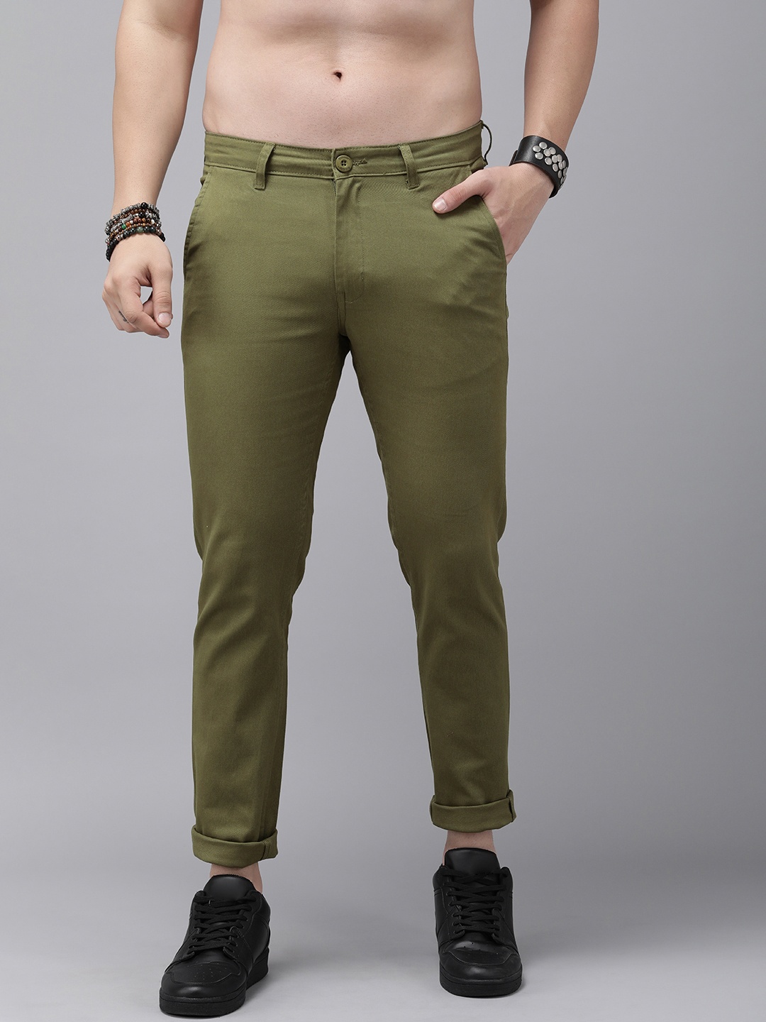The Roadster Life Co. Men Chinos Trousers, Olive