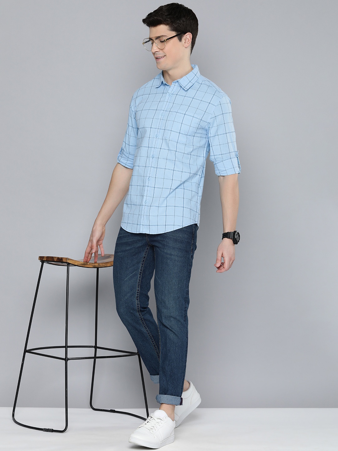 HERE&NOW Men Slim Fit Tartan Checks Opaque Pure Cotton Casual Shirt With Chest Pocket, Blue
HERE&NOW Men Slim Fit Tartan Checks Opaque Pure Cotton Casual Shirt With Chest Pocket, Blue
