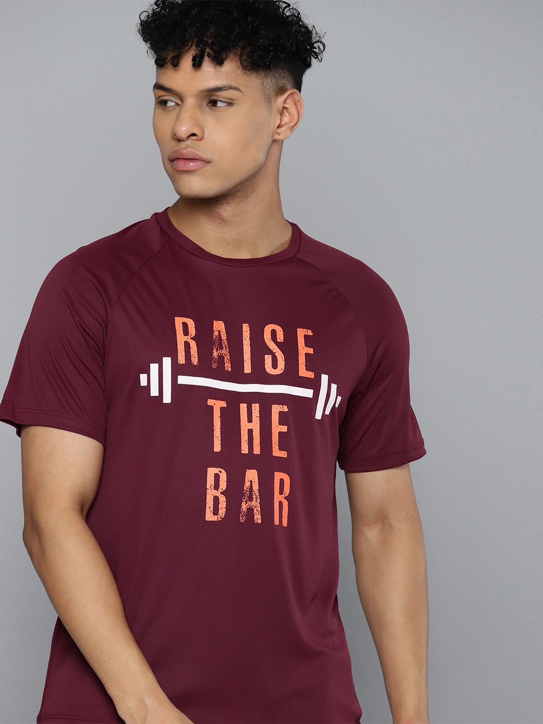HRX by Hrithik Roshan Typography Printed Rapid-Dry Training T-shirt, Burgundy