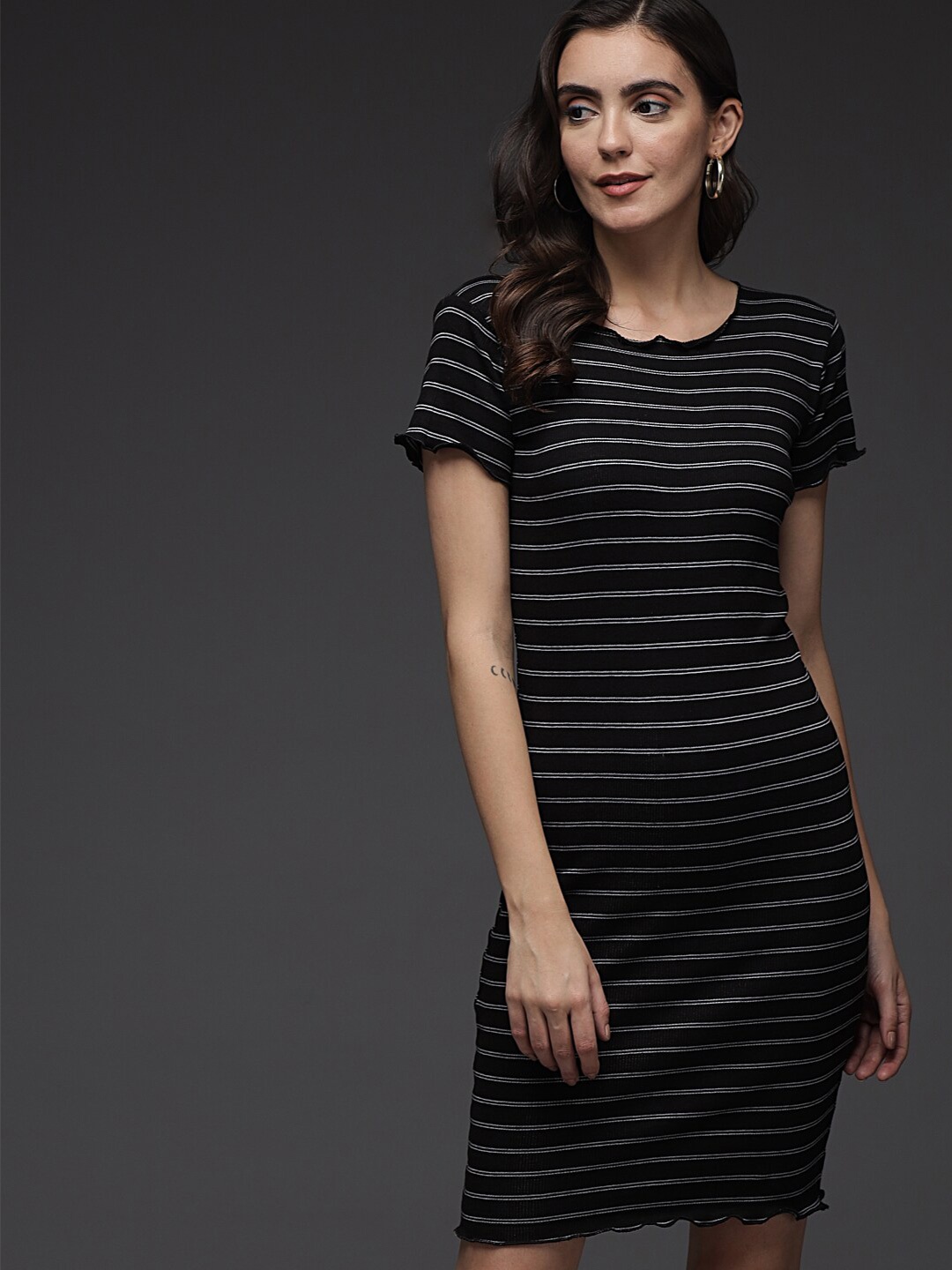 Darzi Striped T-shirt Dress, Black