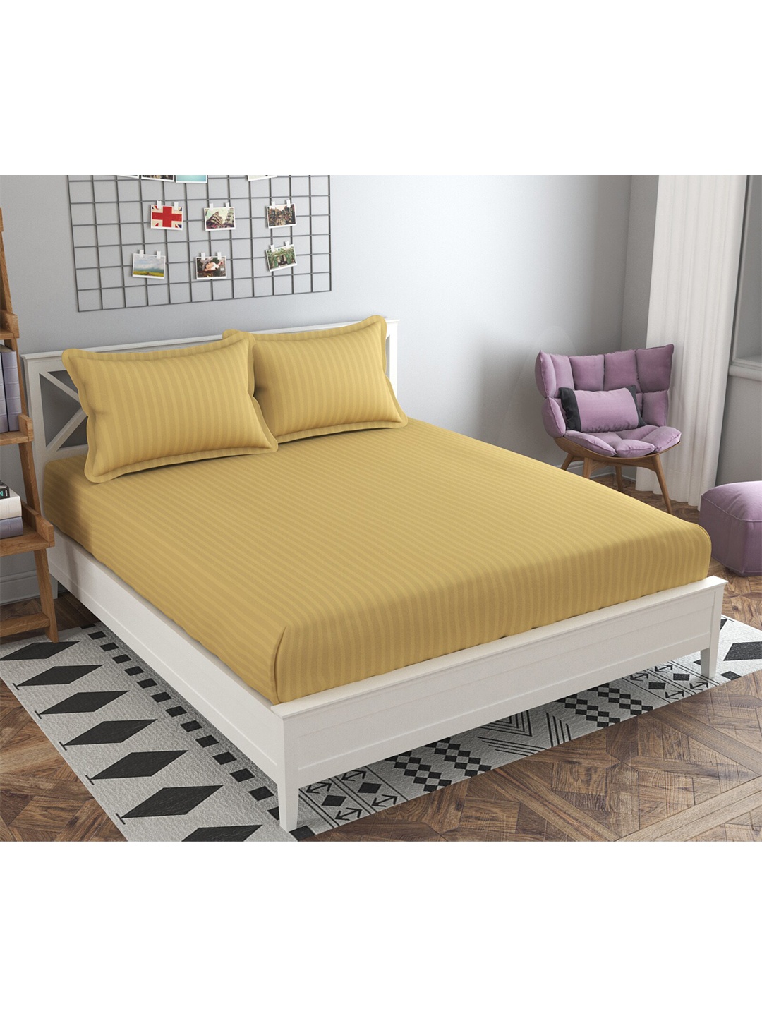 PRESTO Cream-Coloured Striped 160 TC Flat Pure Cotton King Bedsheet with 2 Pillow Covers, Gold
PRESTO Cream-Coloured Striped 160 TC Flat Pure Cotton King Bedsheet with 2 Pillow Covers, Gold
