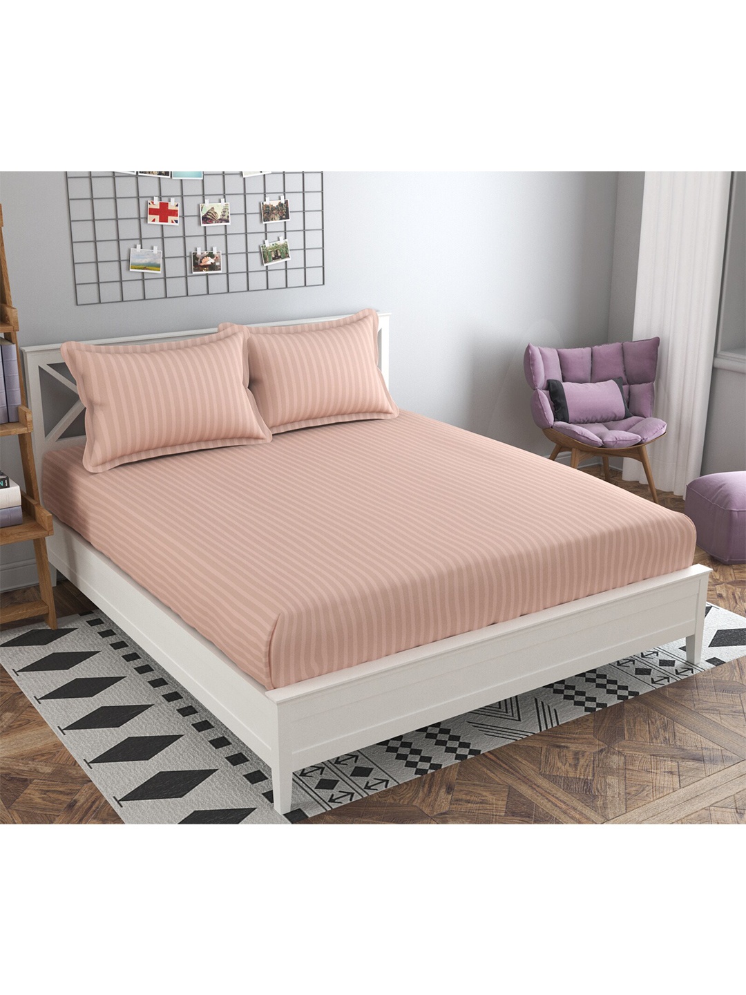 PRESTO Peach-Coloured Striped 160 TC Flat Pure Cotton King Bedsheet with 2 Pillow Covers
PRESTO Peach-Coloured Striped 160 TC Flat Pure Cotton King Bedsheet with 2 Pillow Covers