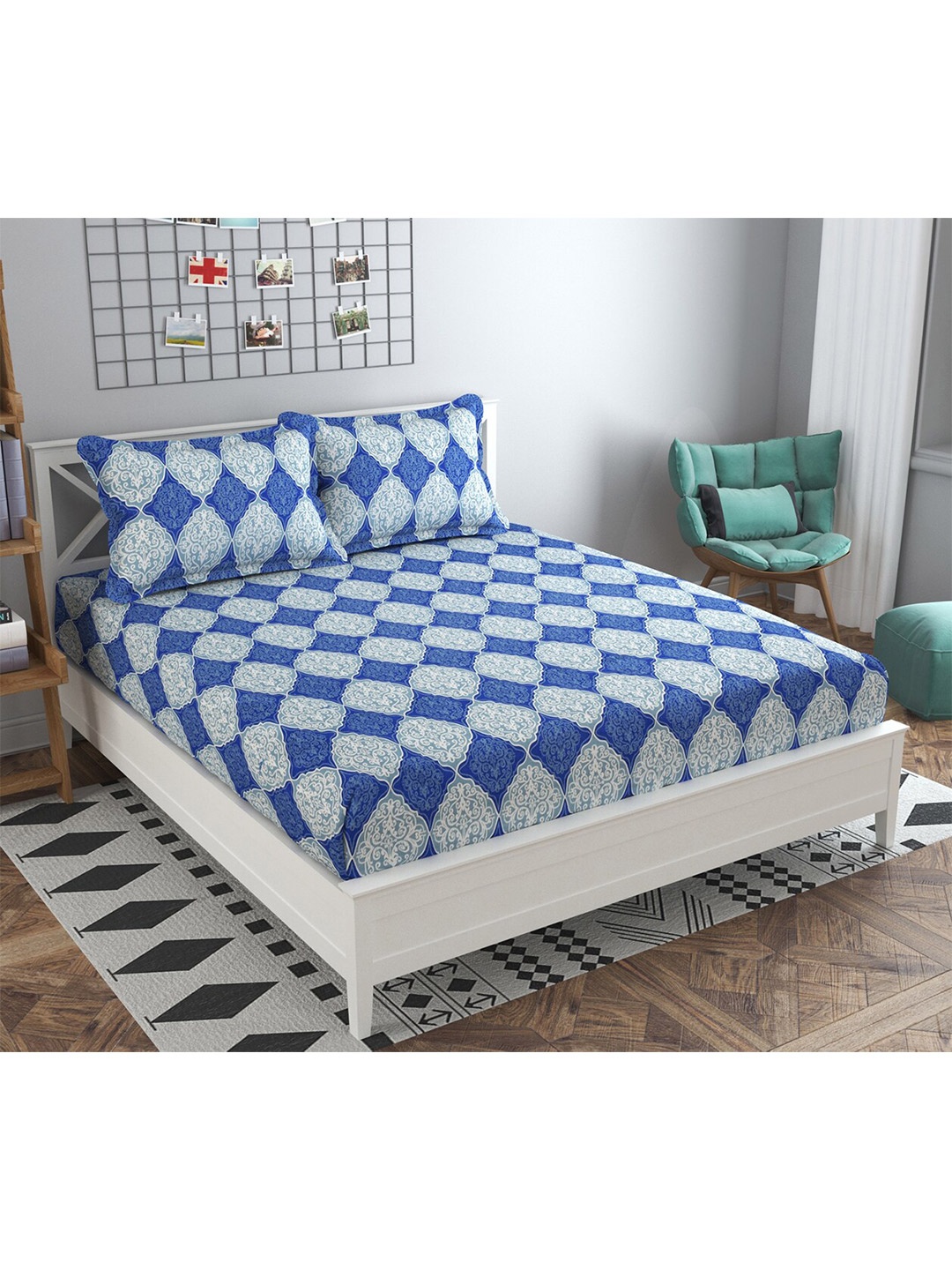 PRESTO Blue & Grey Ethnic Motifs 160 TC Flat Pure Cotton Queen Bedsheet & 2 Pillow Covers
PRESTO Blue & Grey Ethnic Motifs 160 TC Flat Pure Cotton Queen Bedsheet & 2 Pillow Covers