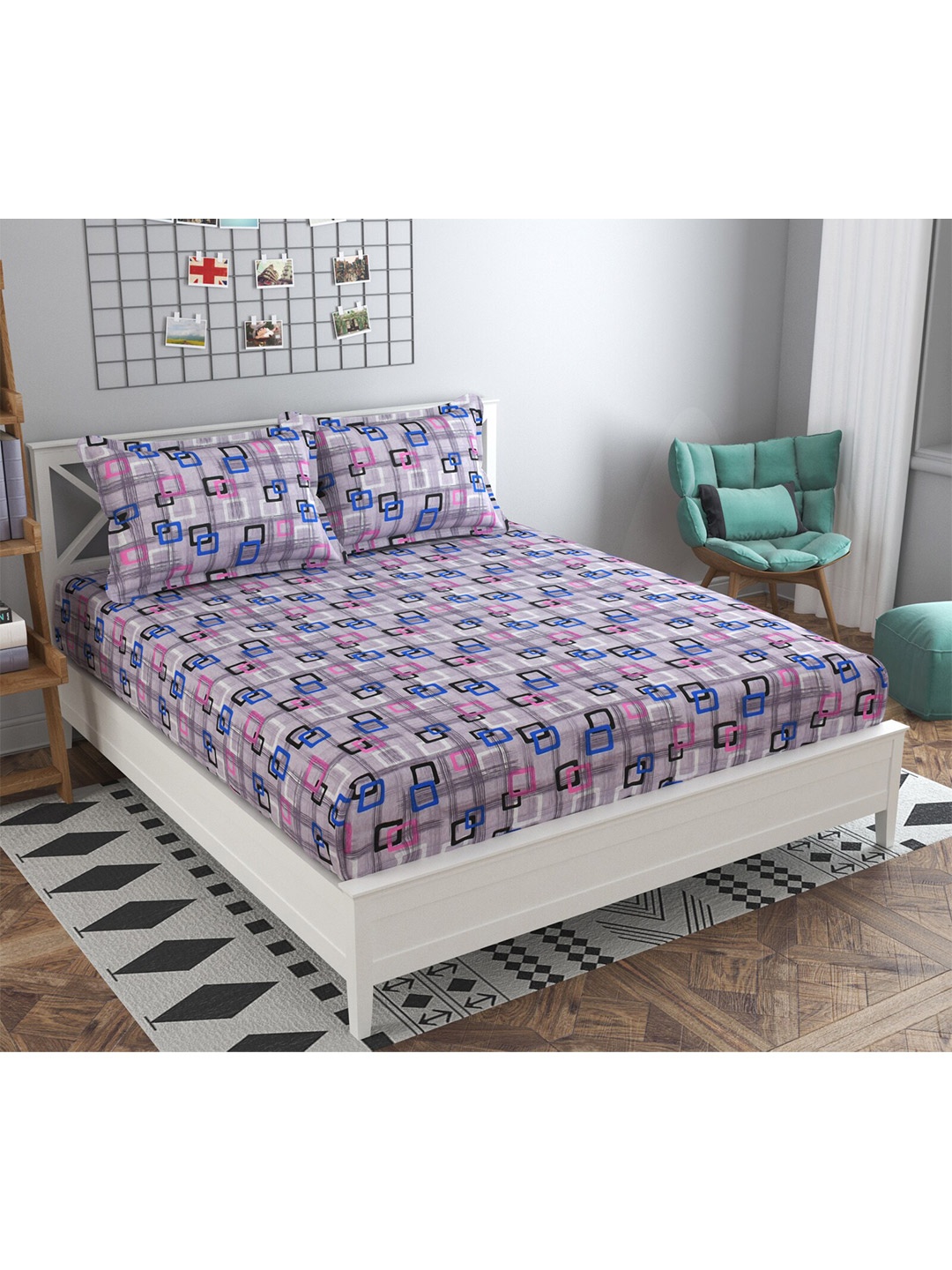 PRESTO Blue & Purple Geometric 160 TC Flat Pure Cotton Queen Bedsheet with 2 Pillow Covers
PRESTO Blue & Purple Geometric 160 TC Flat Pure Cotton Queen Bedsheet with 2 Pillow Covers