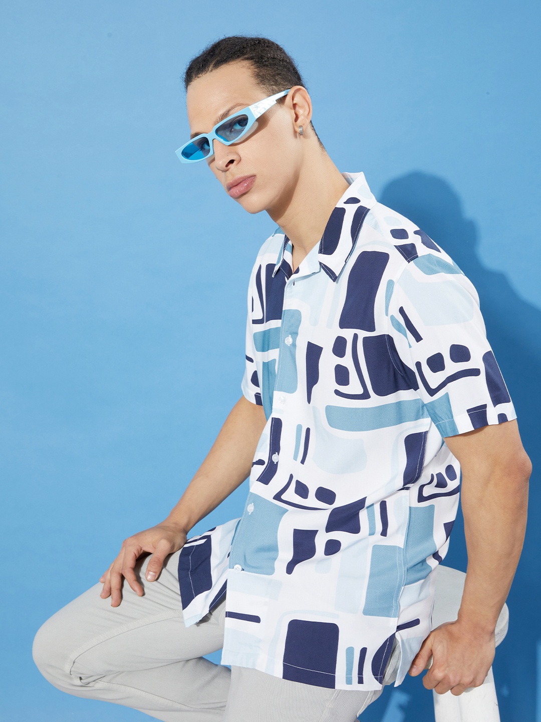 Mast & Harbour Men White Opaque Printed Casual Shirt